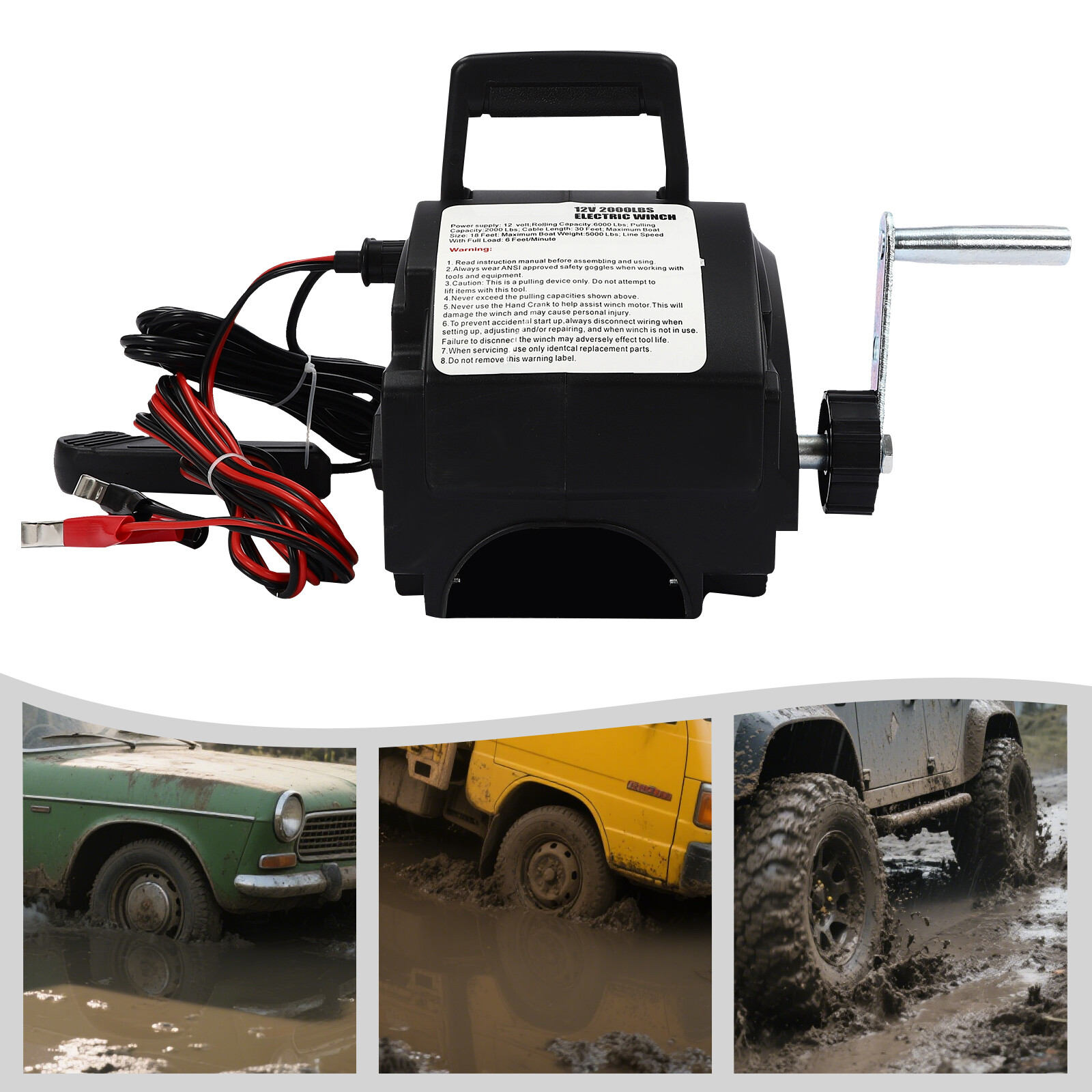 Electric Winch 6000lbs-300W Marine/ATV Winch, Remote Control Hand/Wire Control