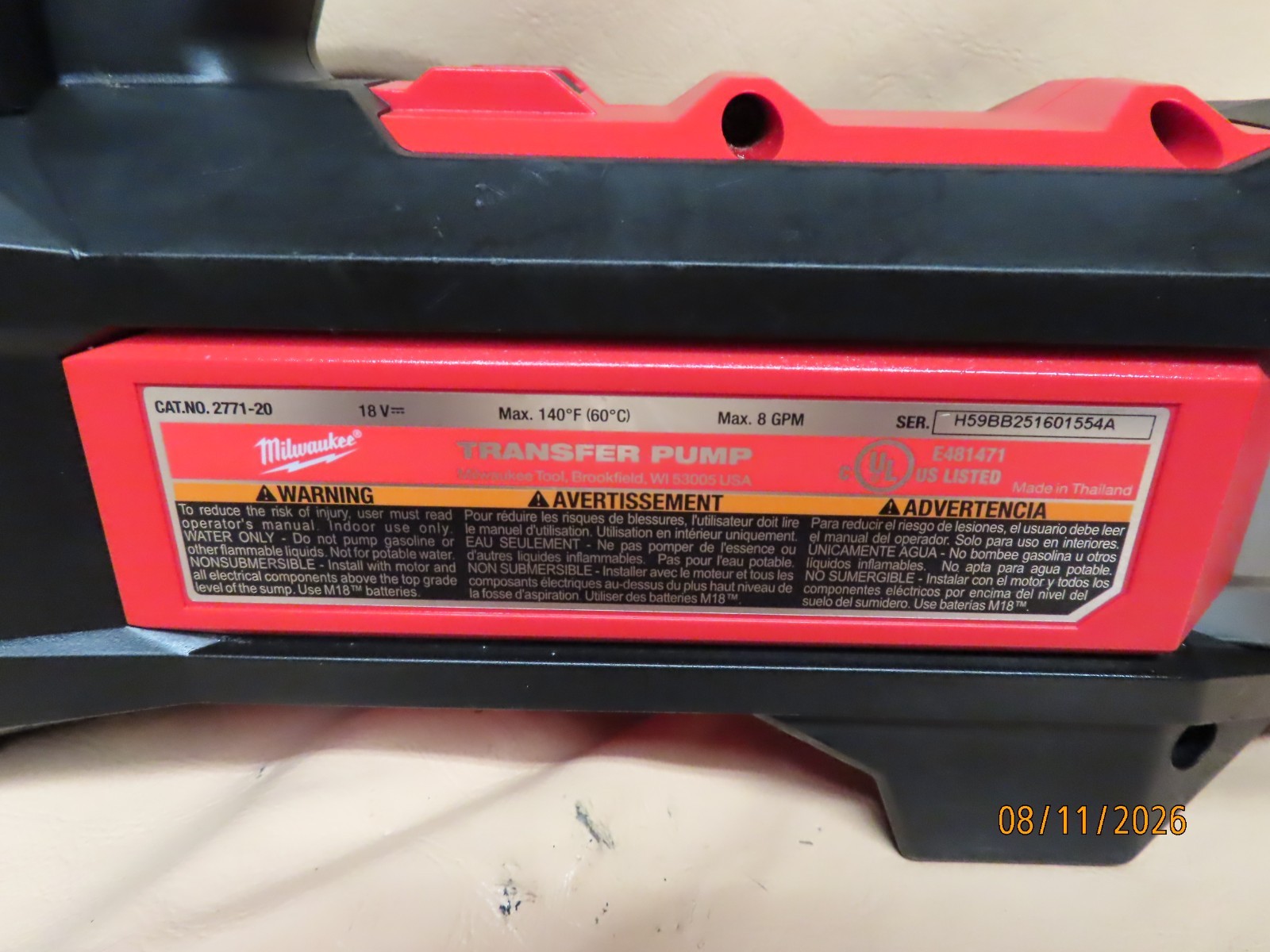Milwaukee 2771-20 m18 cordless portable water transfer pump bare tool