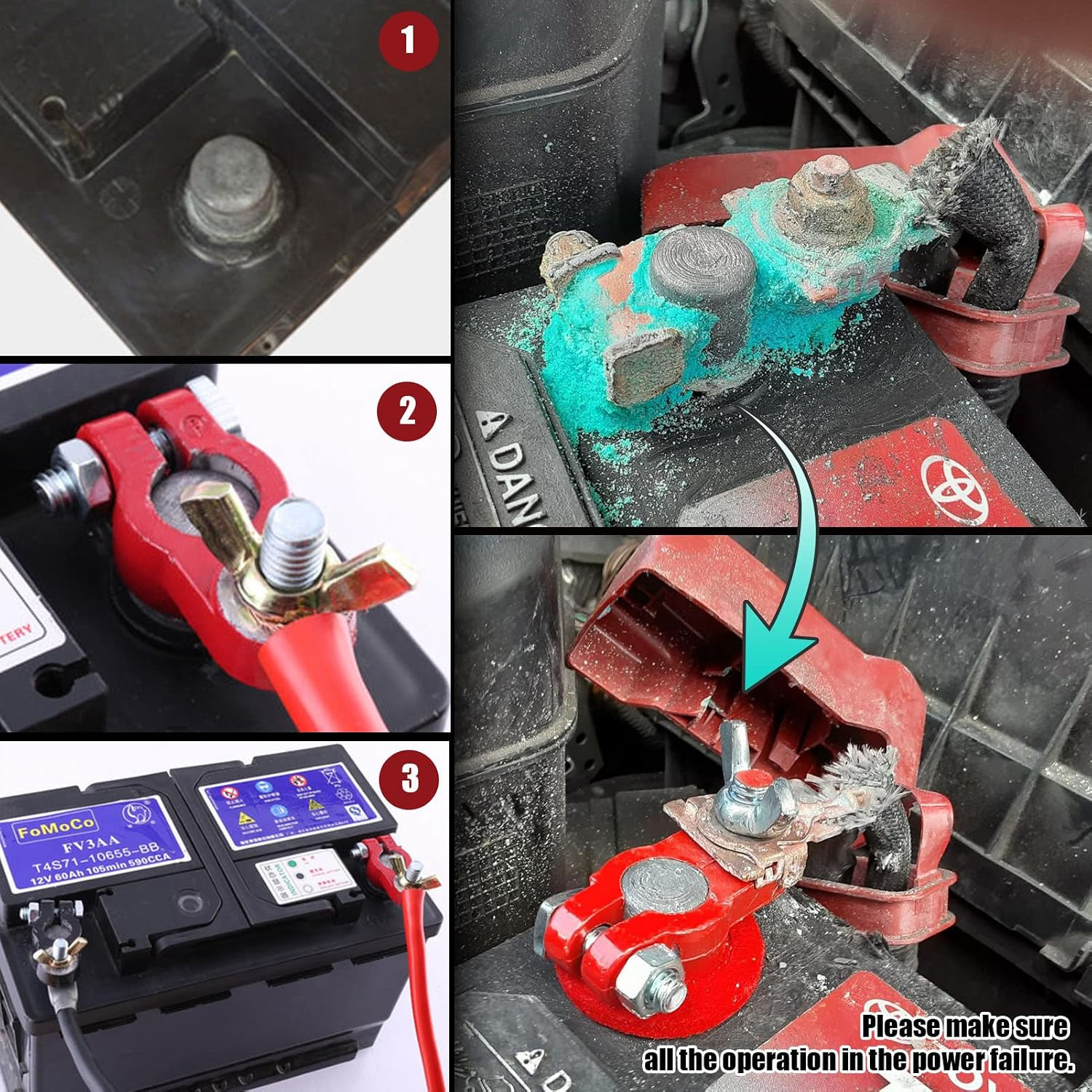 Heavy-Duty Battery Terminal Clamps with Anti-Corrosion Washers, Red & Black, 1 P