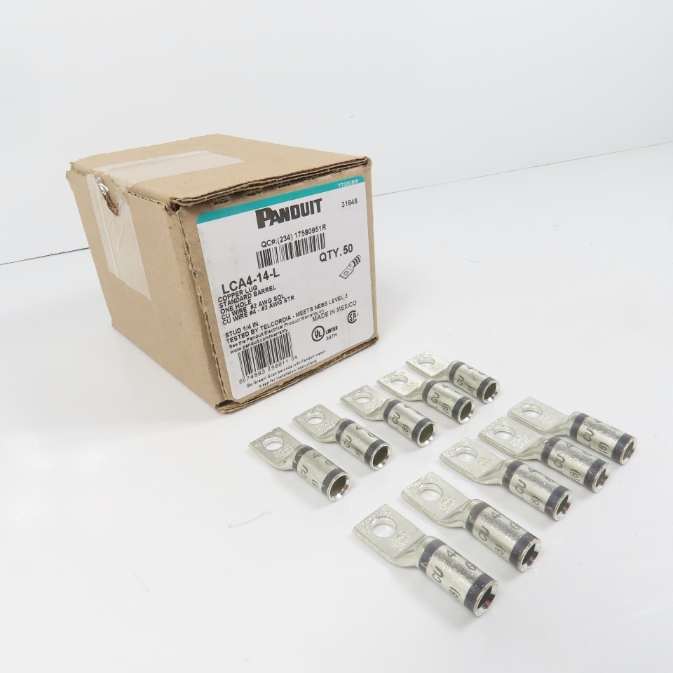 Panduit LCA4-14-L Copper Compression Lug 1-Hole #2AWG SOL #4-#3 AWG STR Lot/10