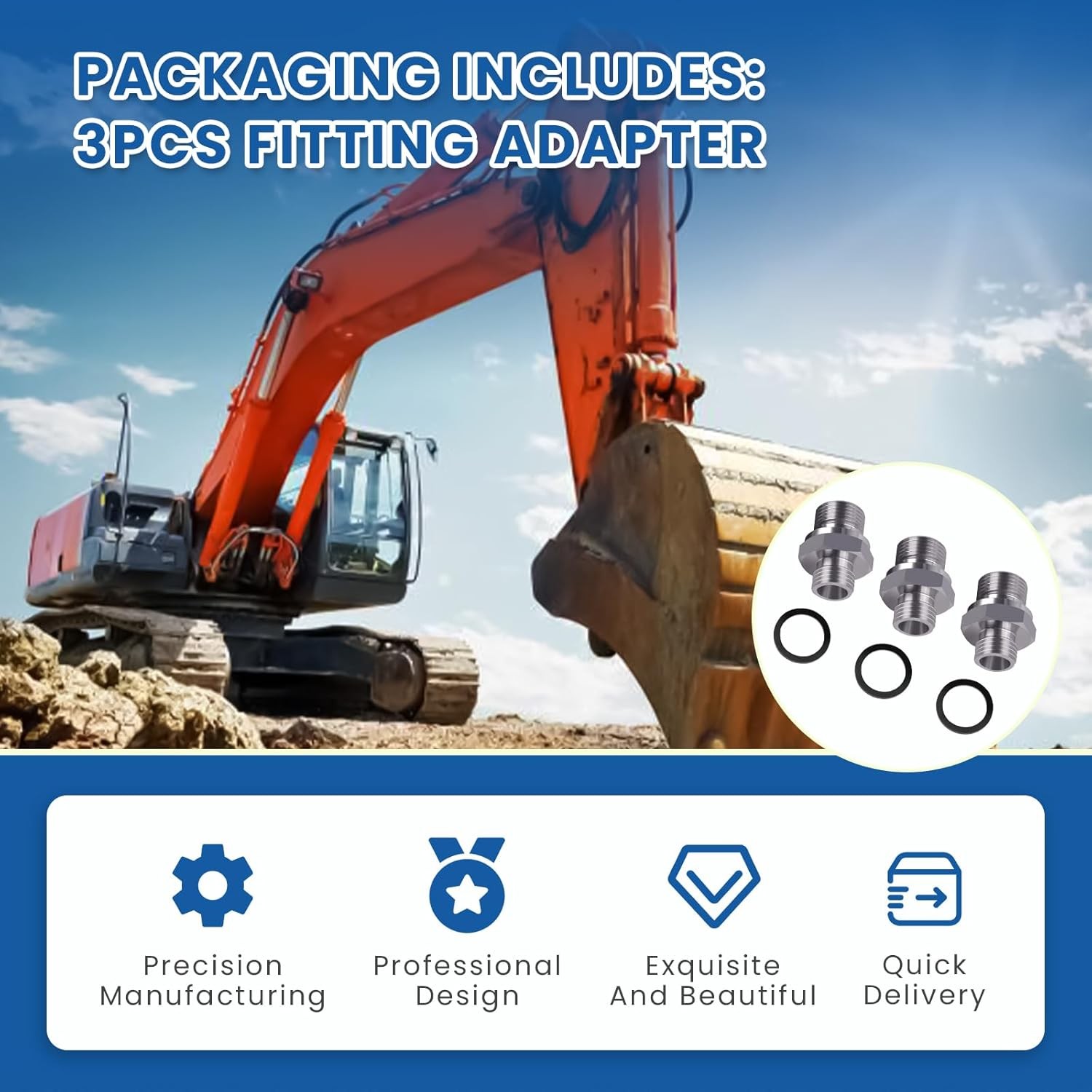 3Pcs 3/8″ NPT×14.5mm Fitting Adapter For Chinese Excavator Valve Body Connector