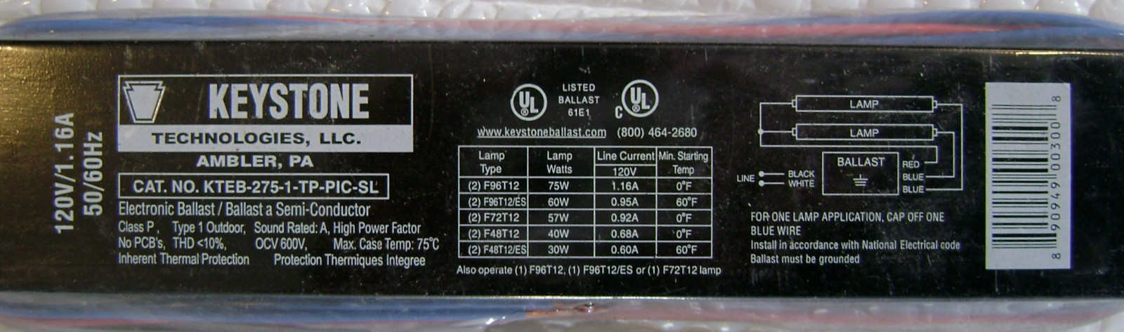 5x Keystone KTEB-275-1-TP-PIC-SL 120V Electronic Ballast F96T12, F72T12, F48T12