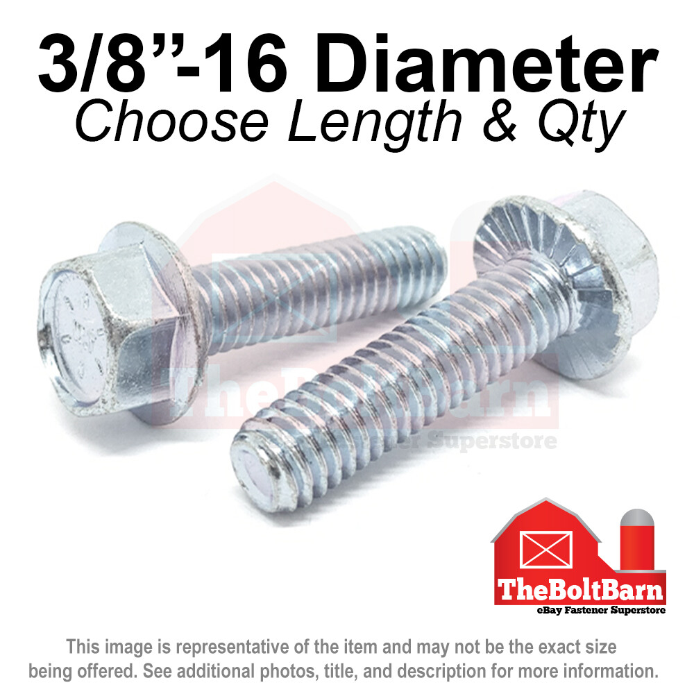 3/8″-16 Grade 8 Serrated Hex Flange Screws Frame Bolts Zinc (Pick Length & Qty)
