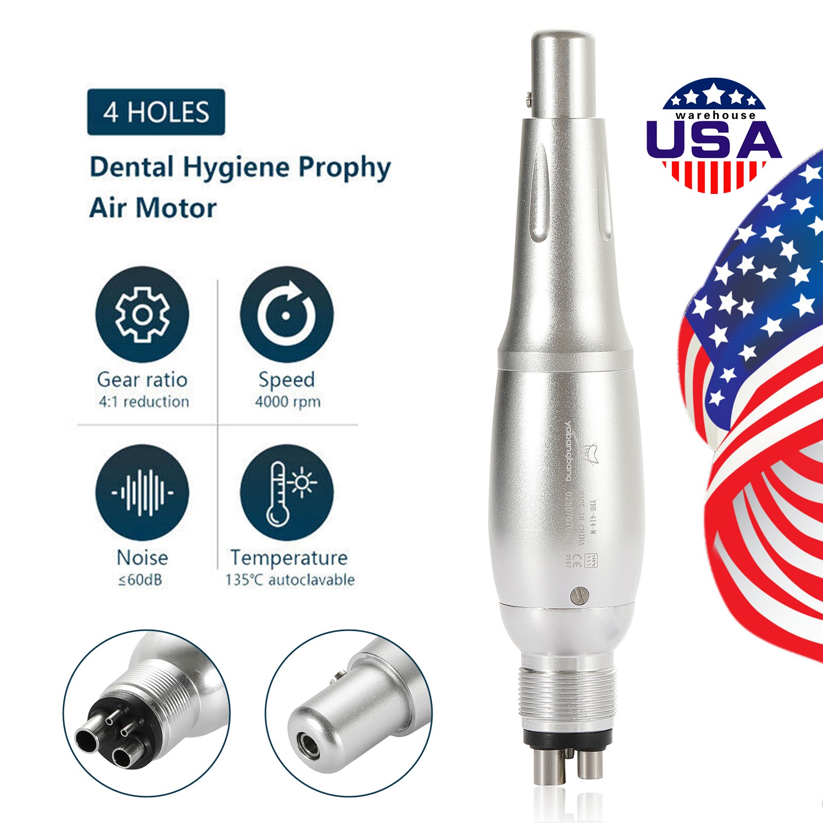 Dental 360° Swivel Hygiene Prophy Handpiece Air Motor 4:1 Cone 4 Holes 4000 rpm