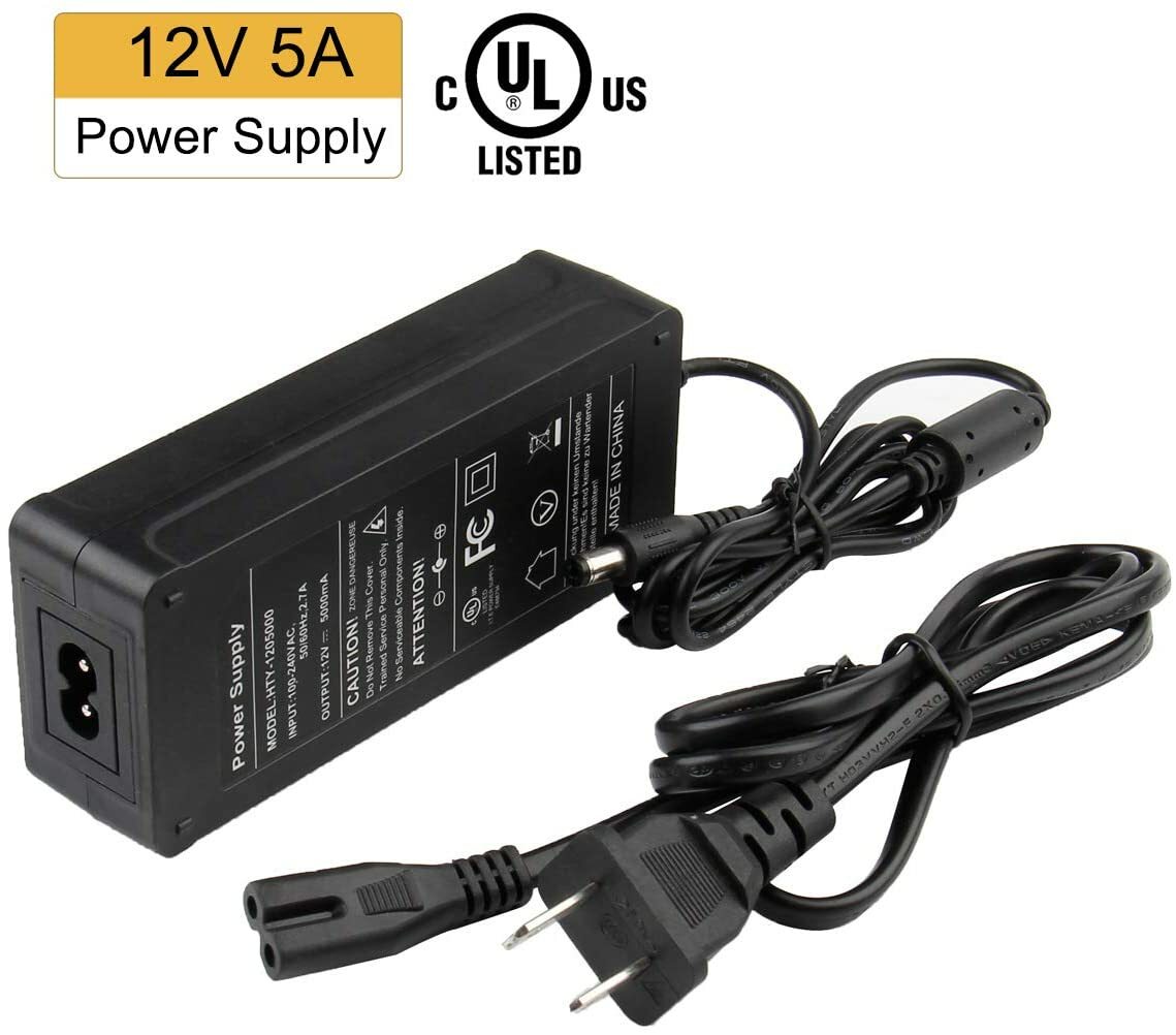 AC 100-240V to DC 12V 5A Power Supply Transformer Converter for LED Strip Lights