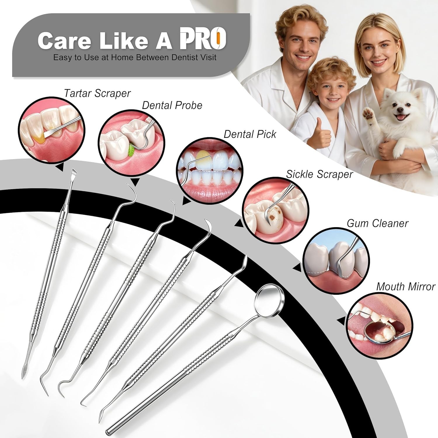 Dental Tools, Dental Pick for Teeth Cleaning, Stainless Steel Hygiene Kit with