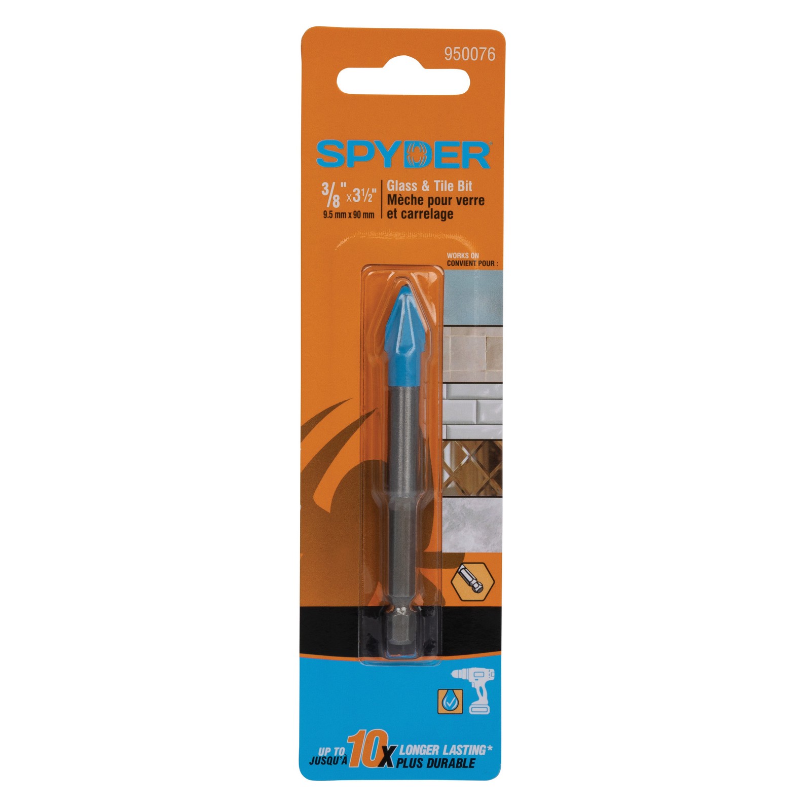 Spyder 3/8 in x 3.5 in Hex Shank Carbide-Tipped Glass and Tile Drill Bit, 950076