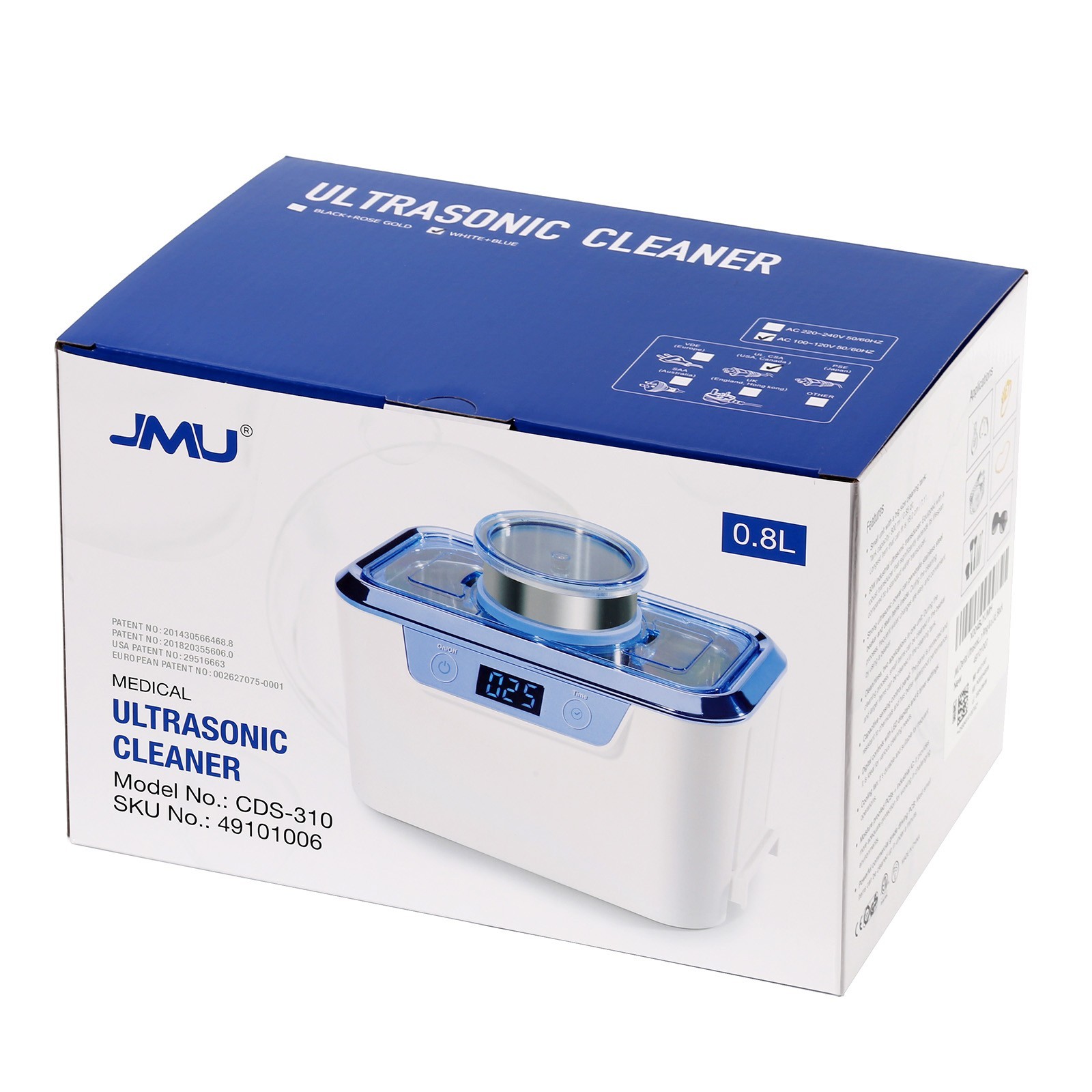 JMU 800ml White Ultrasonic Cleaner Machine For Dentures Burs Dental