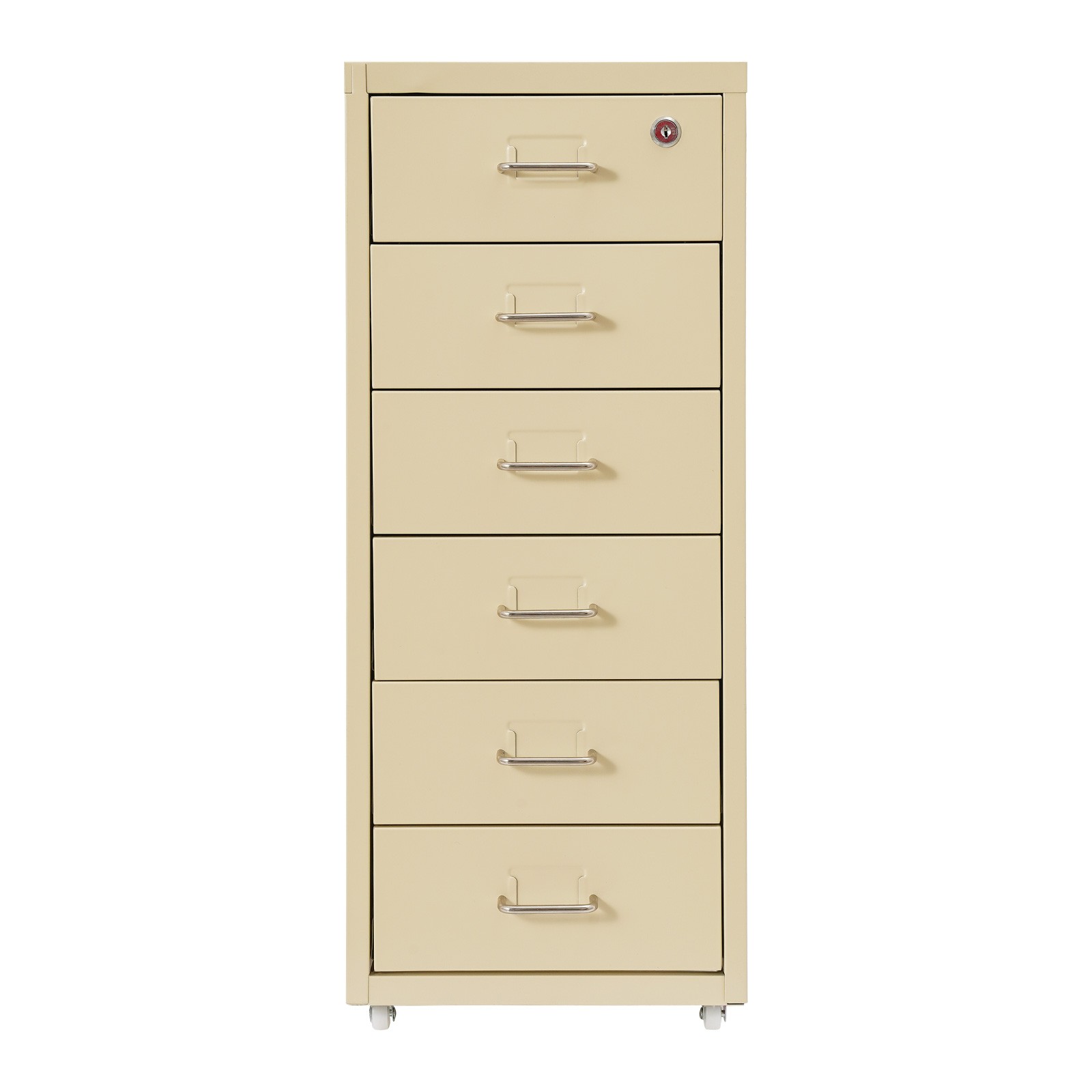 6 Drawer Beige Vertical Metal File Cabinet with Lock and Rolling Wheels for Home