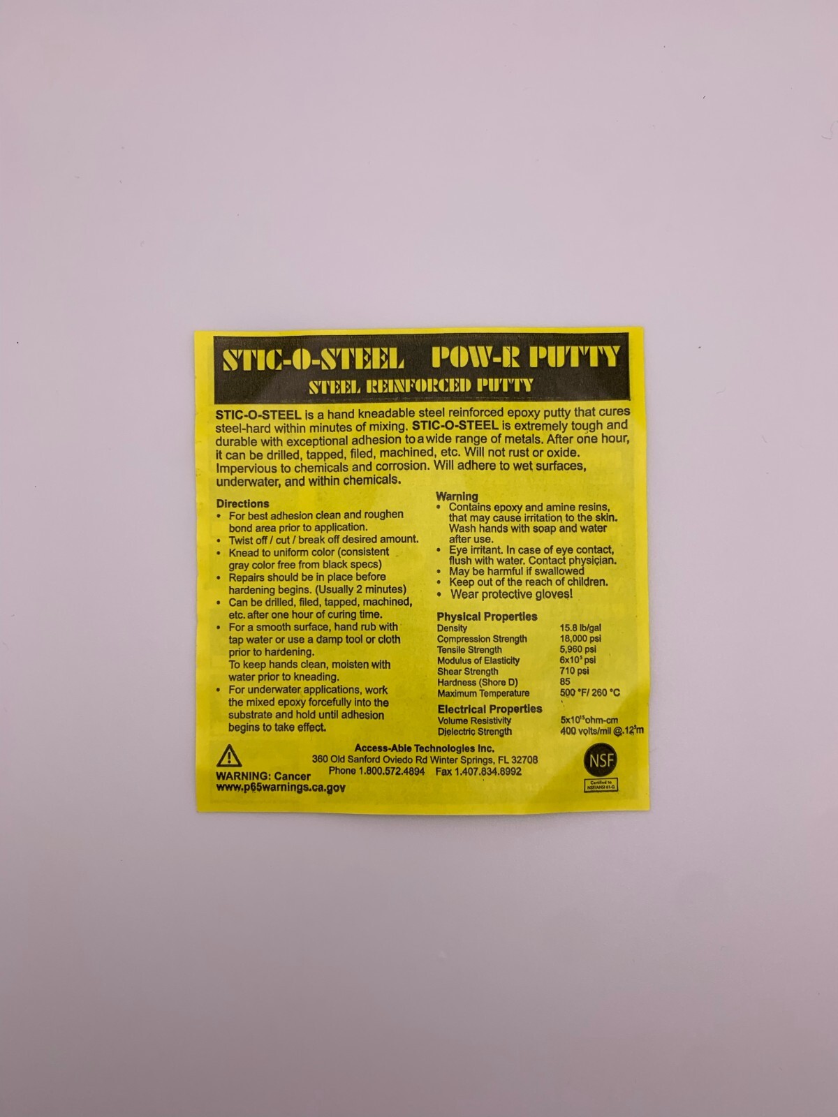 STIC-O-STEEL Pow-R Putty Steel Reinforced Epoxy Putty – 2 oz. (SS2)
