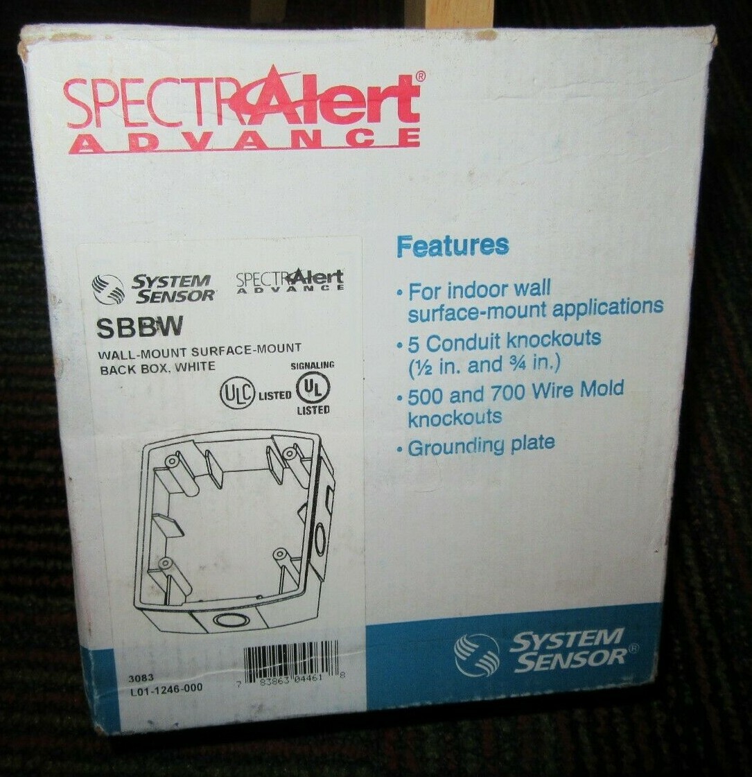 SYSTEM SENSOR WHITE WALL / SURFACE MOUNT BACK BOX SBBW, 5 KNOCKOUTS, NIB