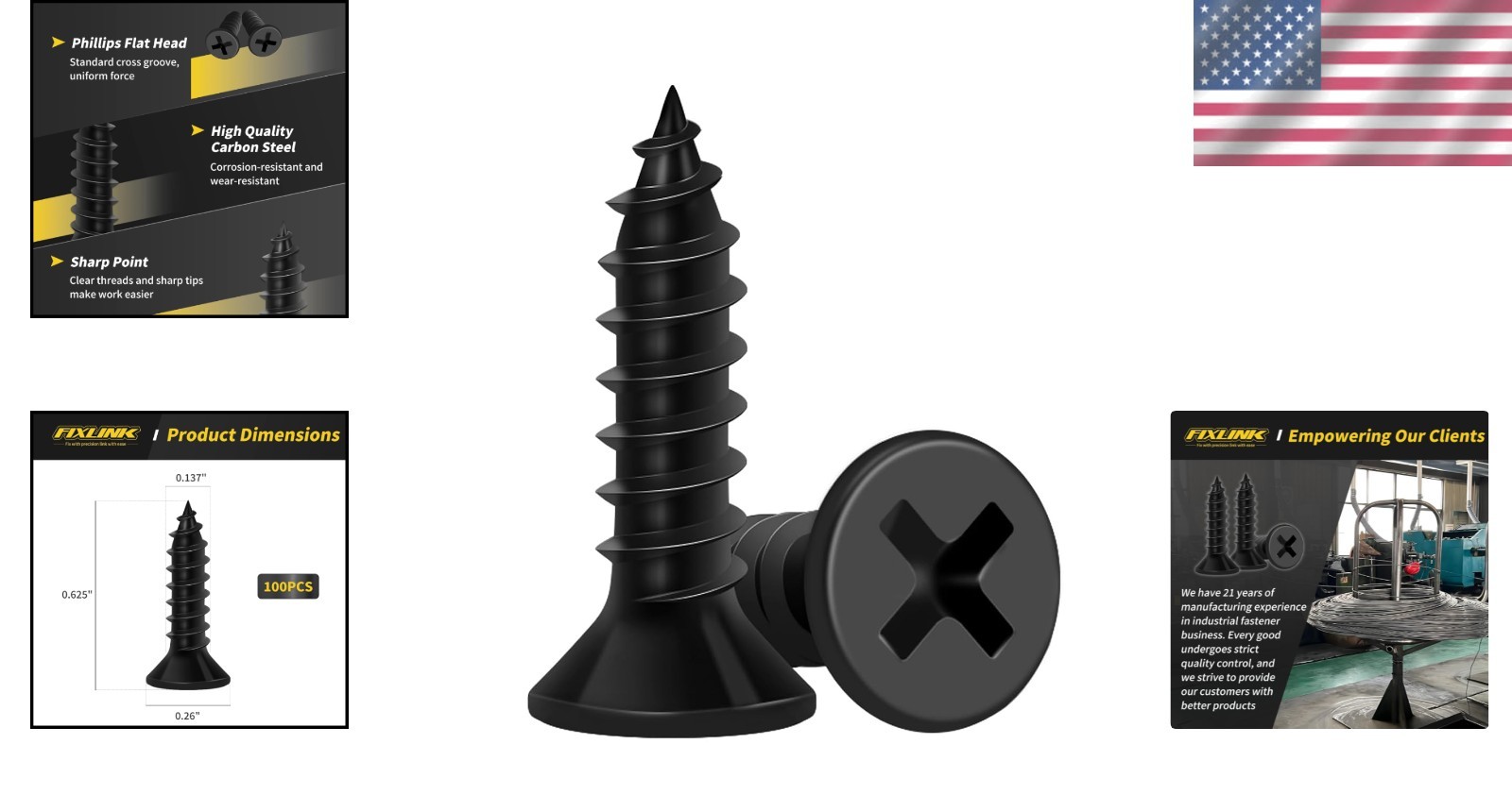 Versatile 100 PCS Black Wood Screws 5/8 Inch for Indoor Furniture & DIY Projects