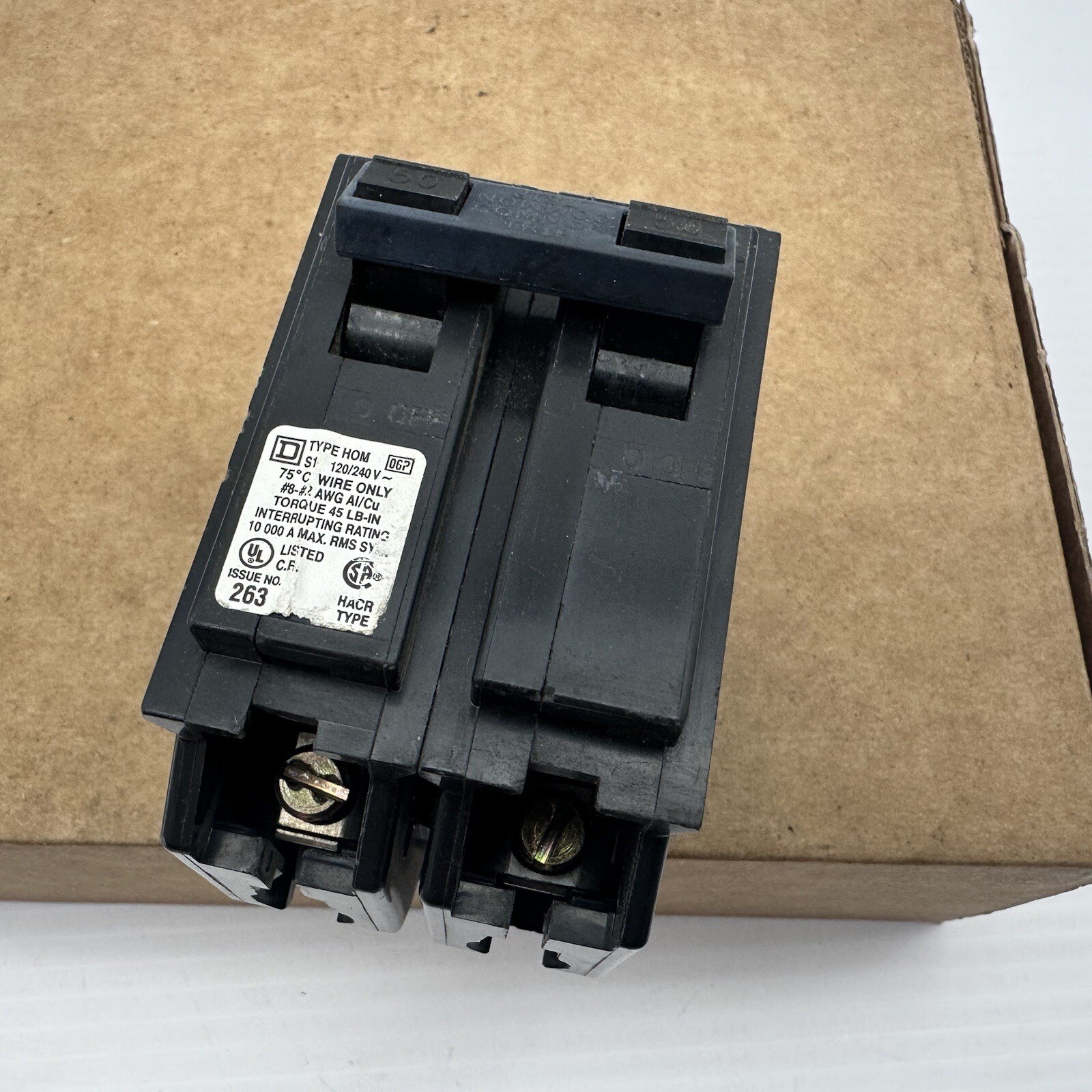 Square D HOM263 HOM 263 Plug-in Mount Circuit Breaker 50 Amp 120/240V EUC