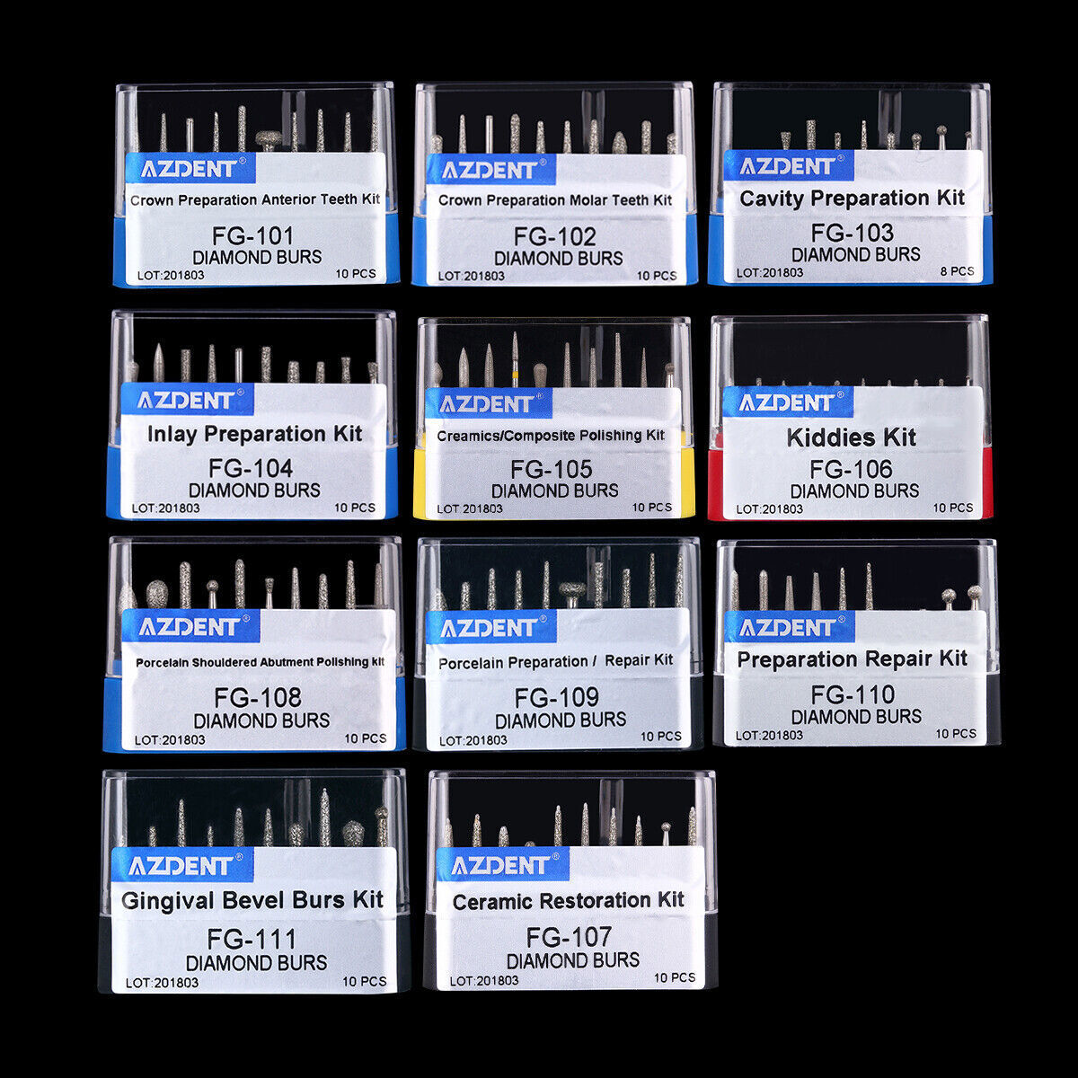 AZDENT Dental Diamond Burs Drills Kit Super Coarse FG for High Speed Handpiece