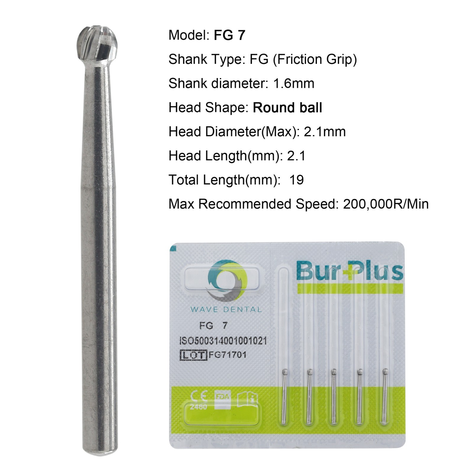 WAVE Dental Carbide Burs Diamond Bur Round FG 2 4 5 6 8 Friction Grip High Speed
