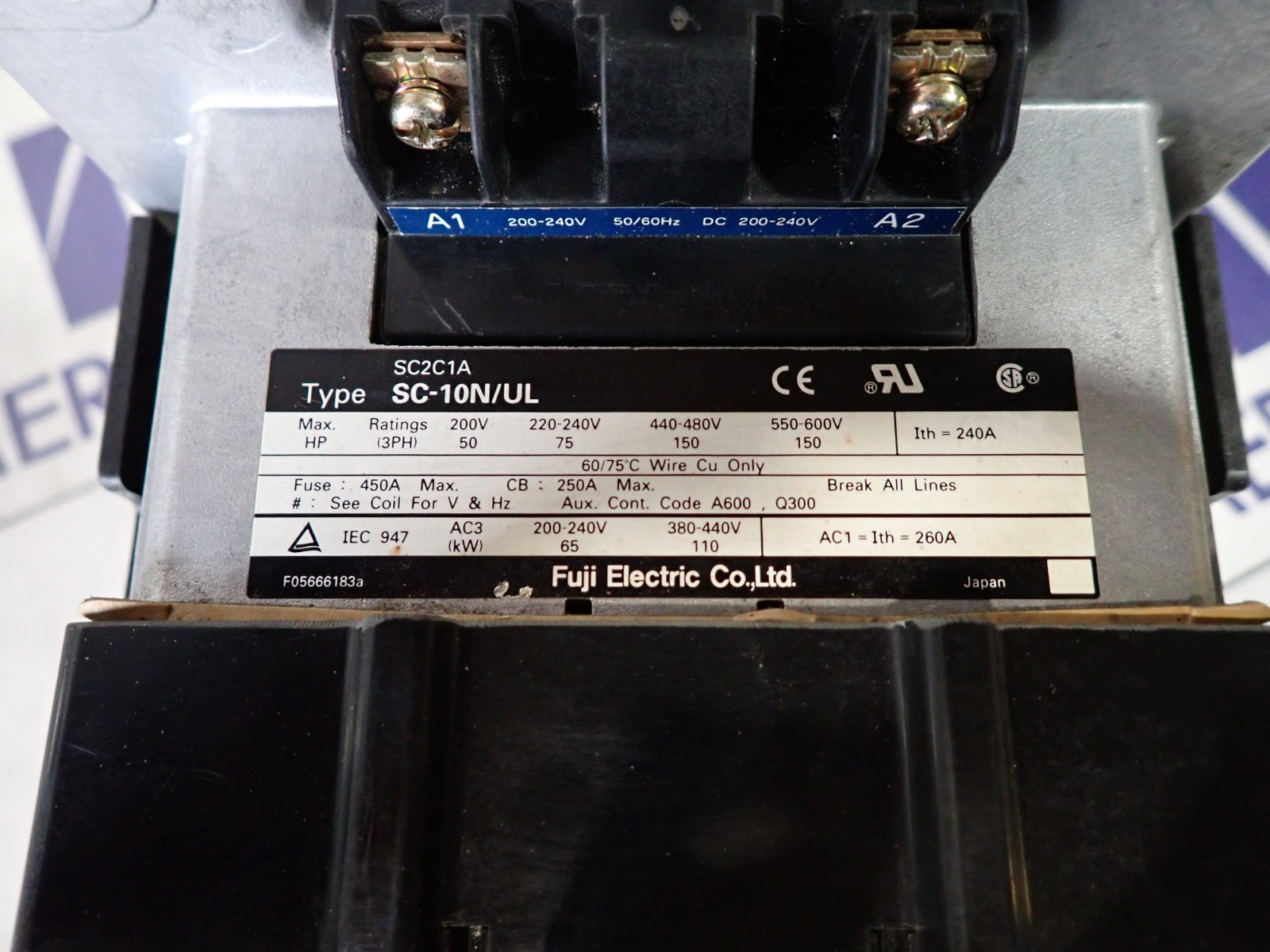 FUJI 3 Phase Contactor SC-10N 150 HP 460 volt 1NC4HO 240V AC or DC Coil CON609