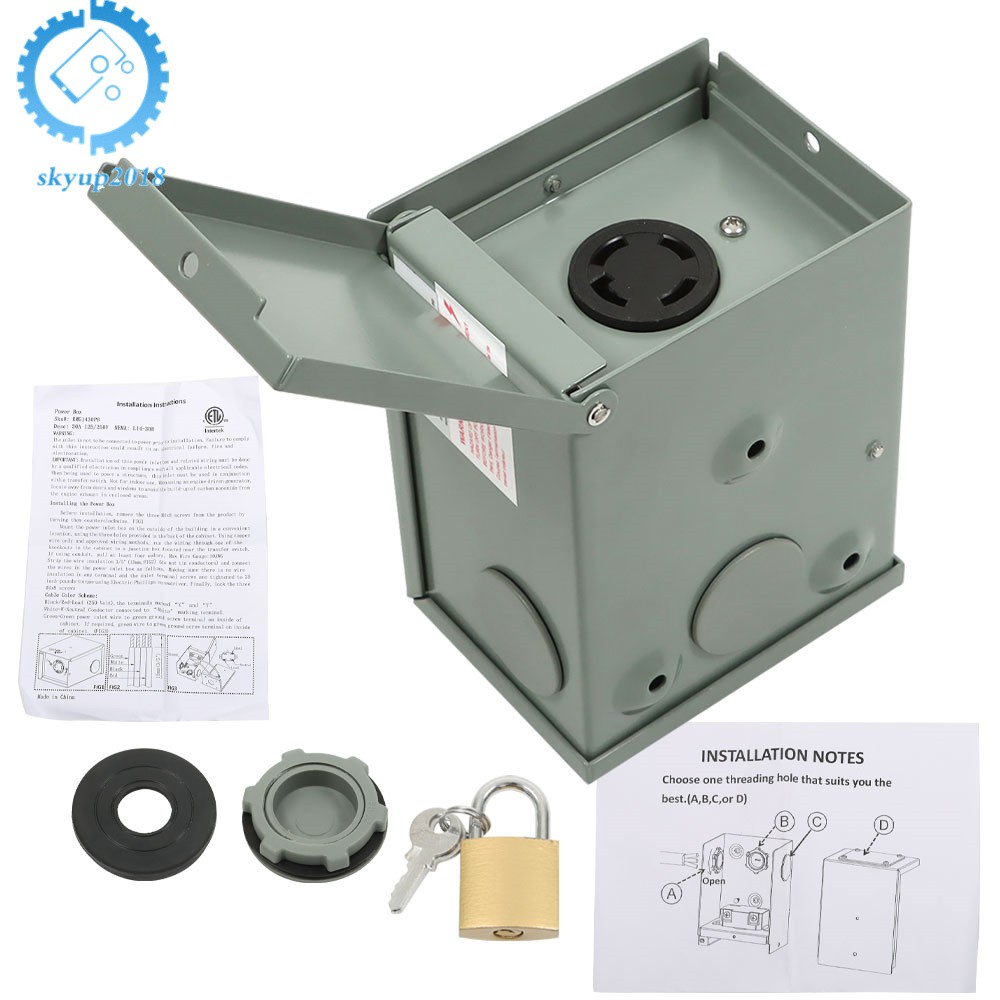 30A Power Outlet Box 4-Prong Power Outlet Box 125/250V NEMA L14-30R ETL Listed