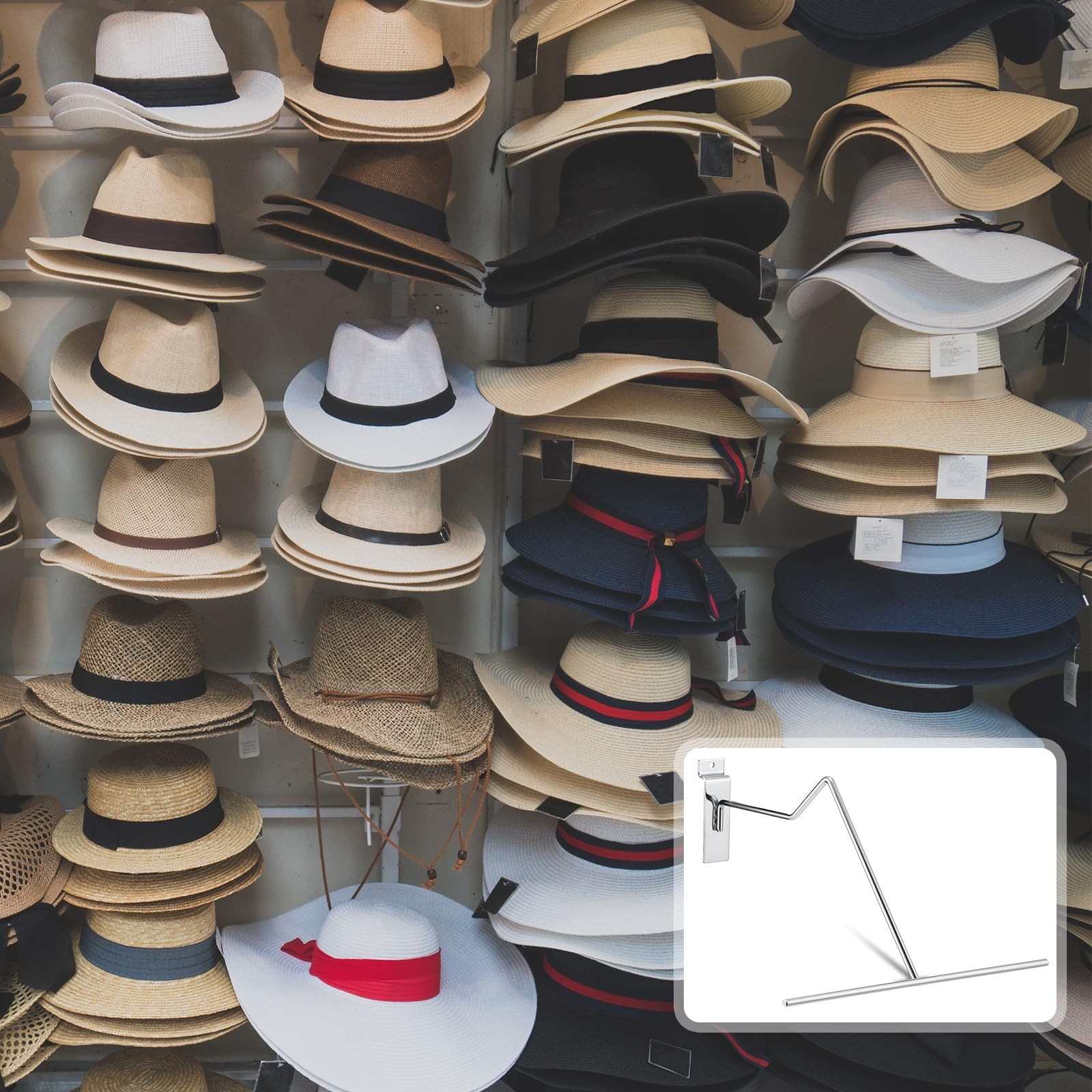 20 Pack Chrome Slatwall Hat Holders – Cowboy Hat Display Rack for Home & Retail