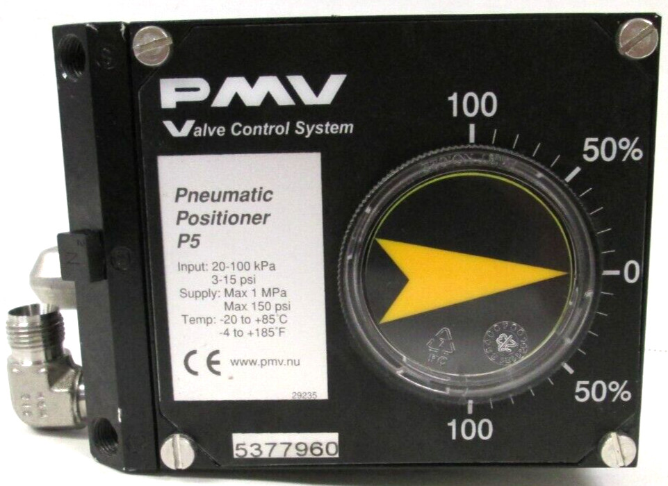 PMV VALVE CONTROL SYSTEMS, DOUBLE ACTING, PNEUMATIC POSITIONER P5, SURPLUS