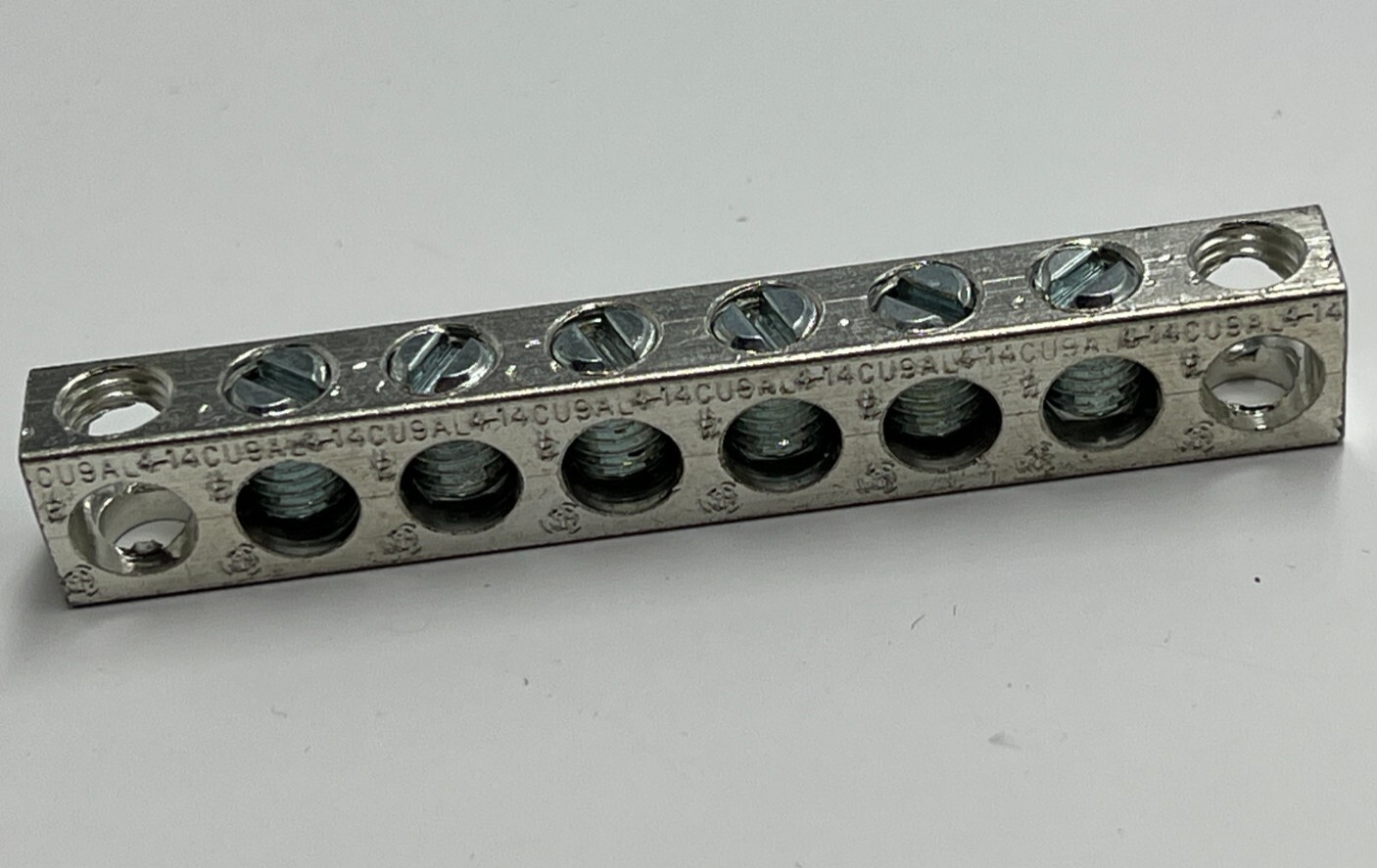 (QTY 100) Ground Bar 4-14CU9AL 6 Position 2 Mounting Holes 2.77 in x 0.43 in