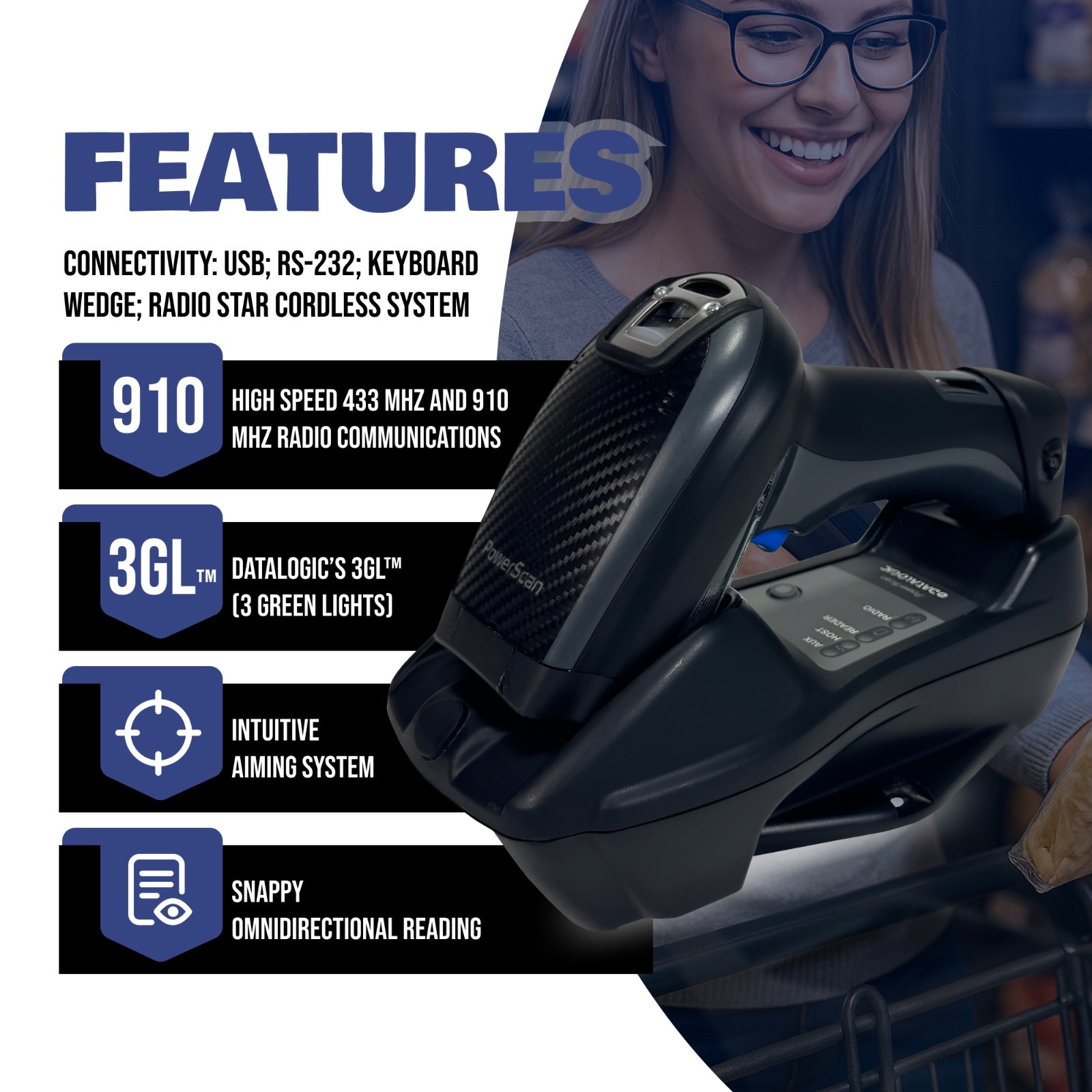 Datalogic POWERSCAN PM9501 Retail Barcode Scanner w/Base & Kit 1 YEAR WARRANTY!