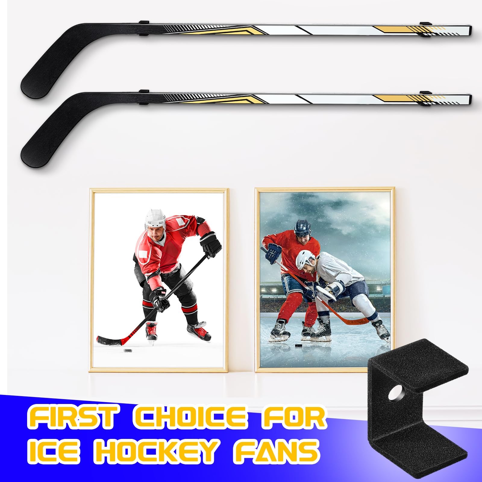 Dunzy 6 Pcs Black Hockey Stick Wall Mount Display Holder Felt