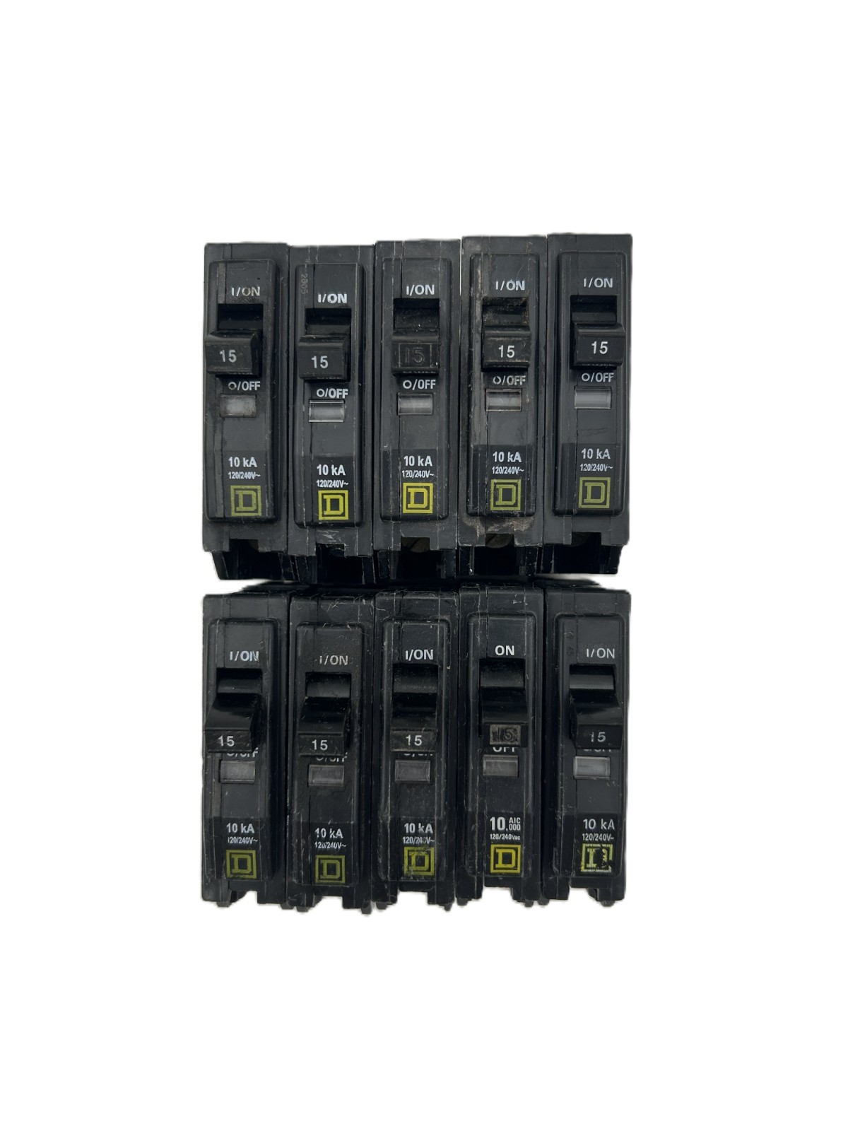 Used Square D QO115 Circuit Breaker 15A 1-Pole 120/240VAC – Lot of 10