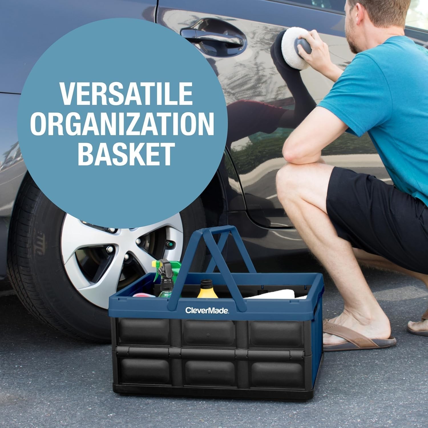 Collapsible Shopping Basket 32L Storage Crate – Durable Grocery Carrier, 35 lb C
