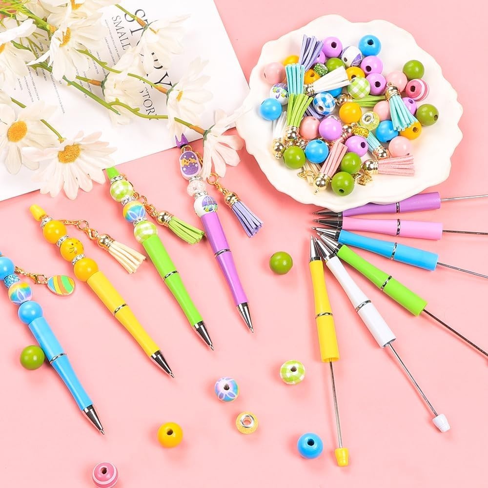 12 Sets Easter Beadable Pens Rabbit and Egg Easter Ballpoint Bead Pens with A…