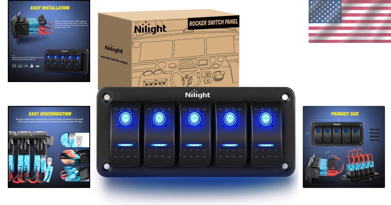 Customizable Pre-Wired 5 Gang Rocker Switch Panel for Automotive & Marine Use