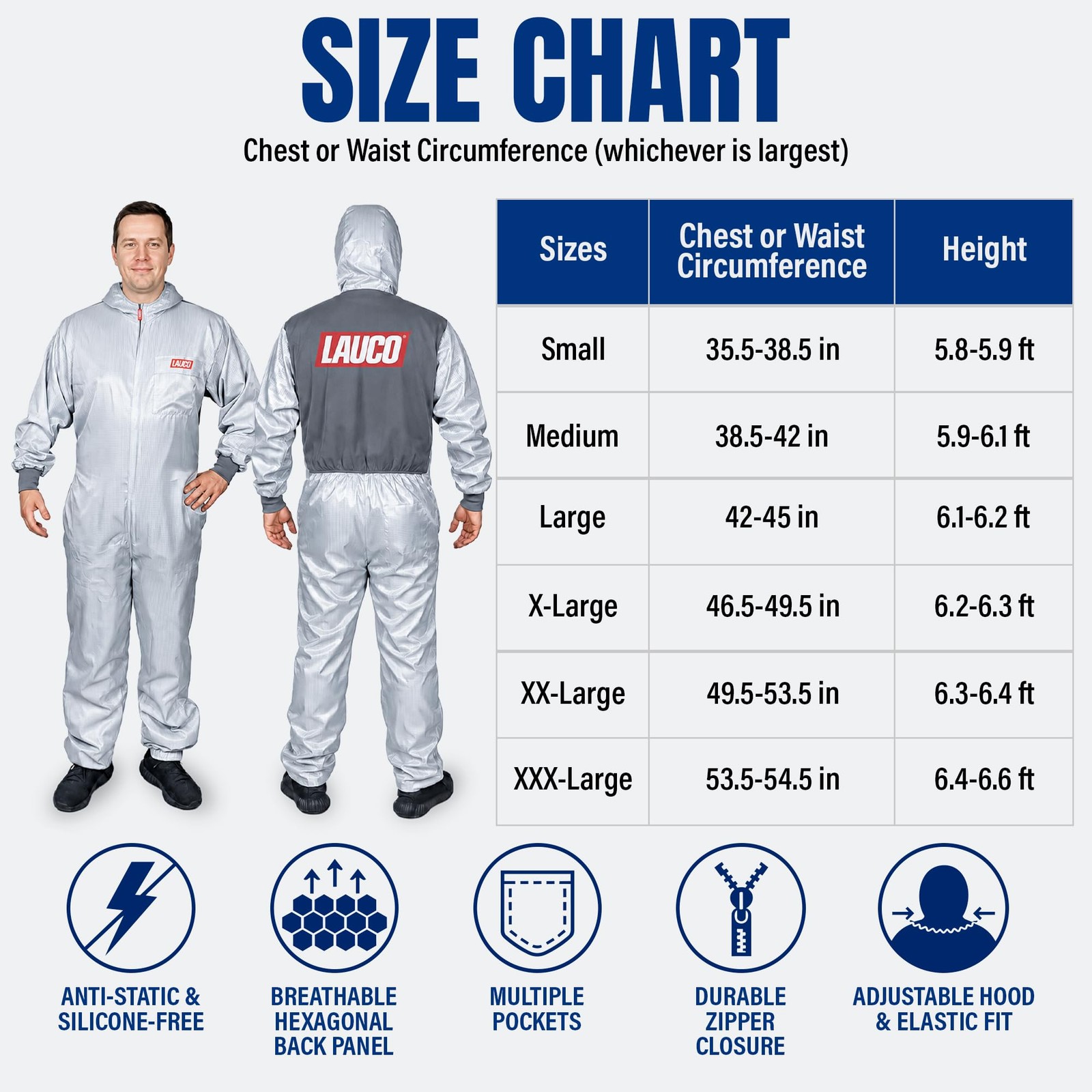 LAUCO Reusable Paint Spray Coverall with Hood, Anti-Static Silicone-Free