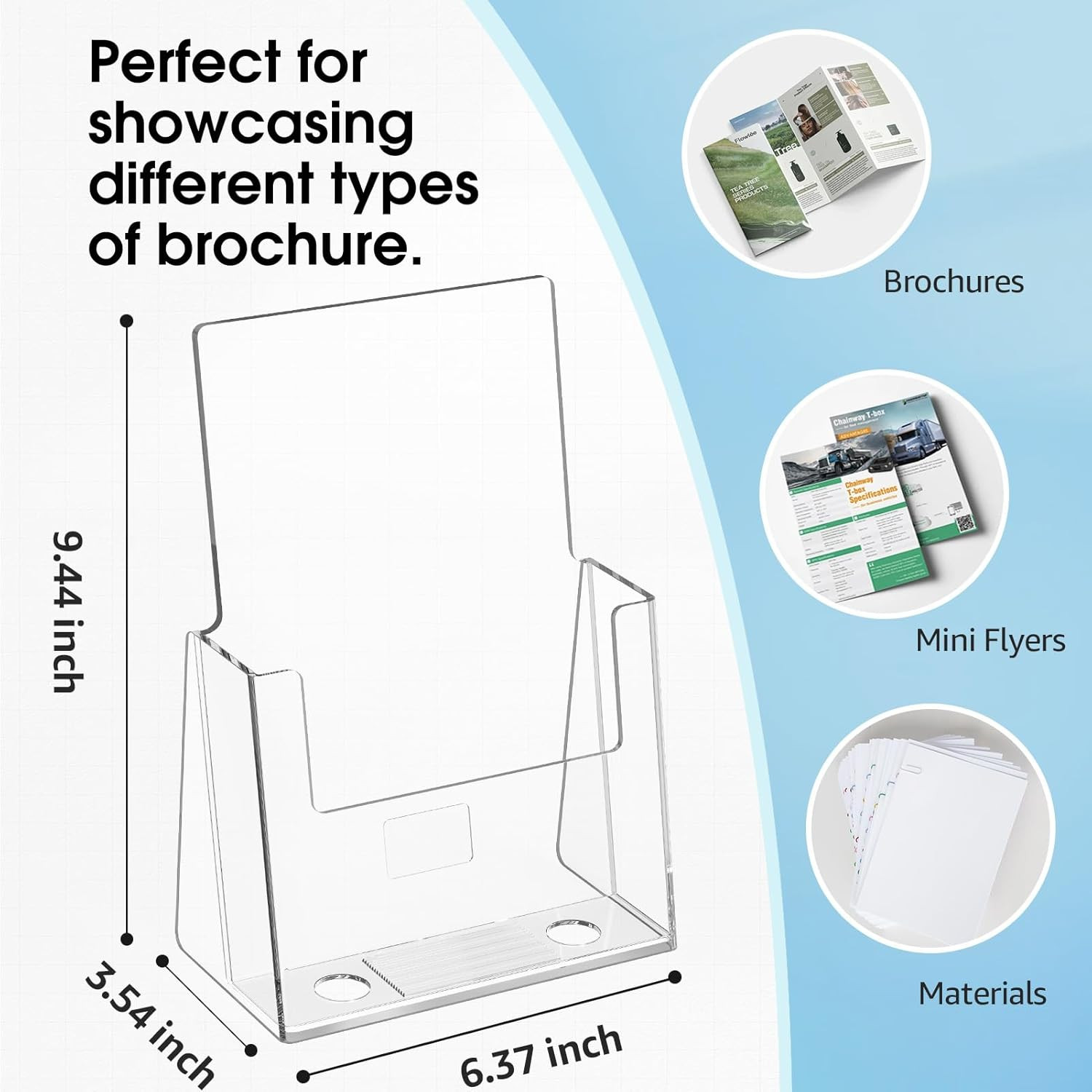 Acrylic Brochure Holder 6 X 9 Inches, Clear Plastic Countertop Literature Holder