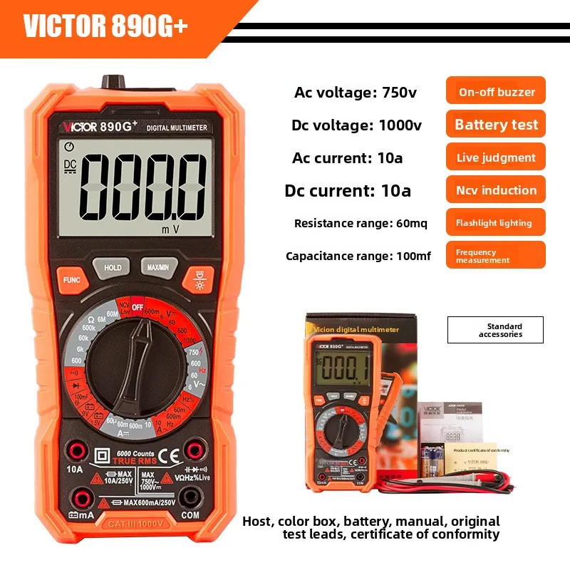 Digital Multimeter Auto Range AC DC Voltage Tester High Precision Multi Meter