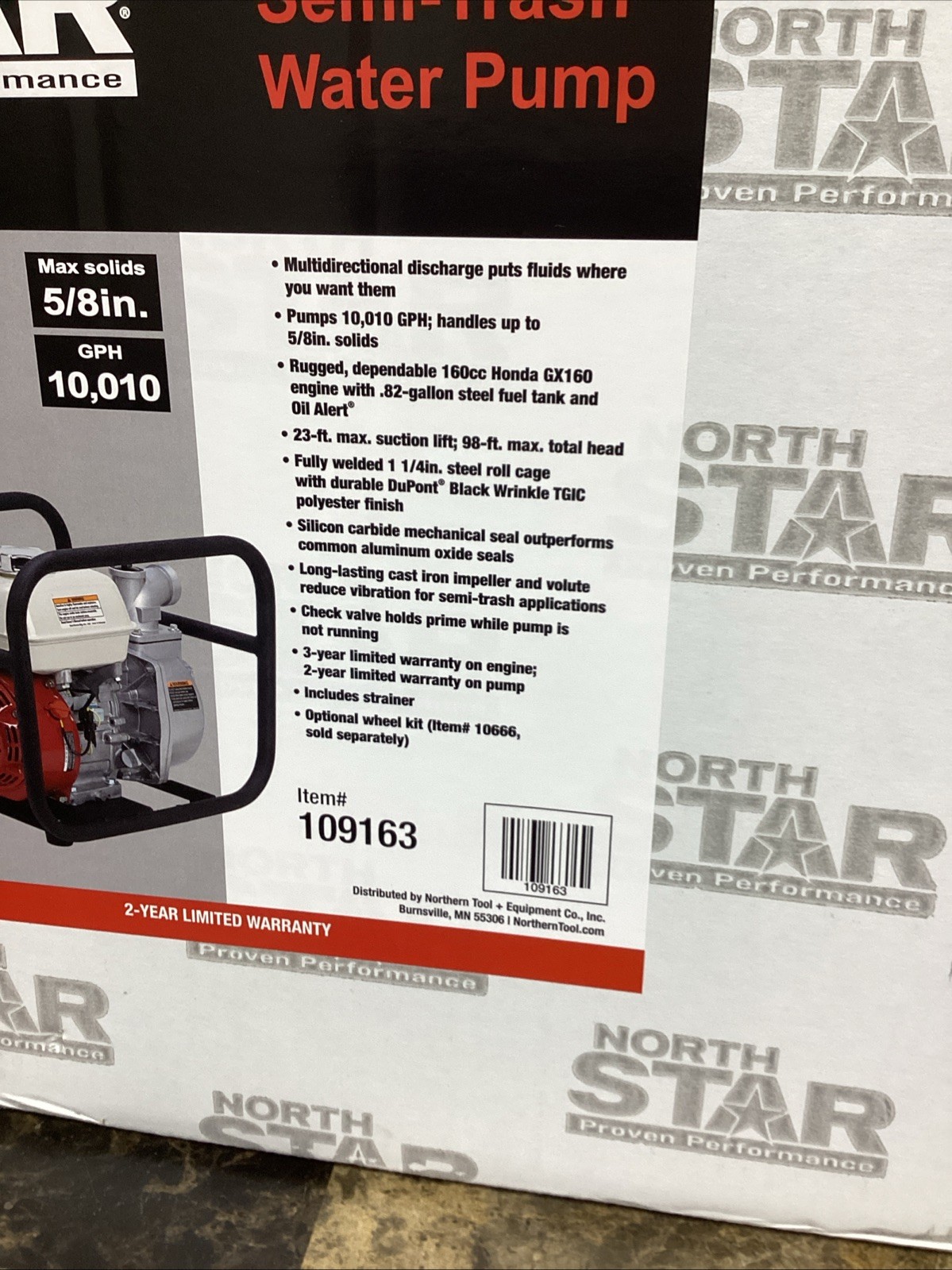 NorthStar 109163 Semi-Trash Water Pump, 2in. Ports Powered By Honda NIB