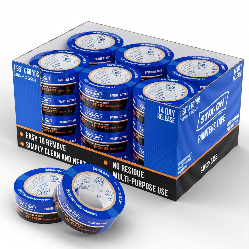 STIX-ON 24 Rolls 2”x60 Painter’s Tape Blue Masking Rolls 1.88 inch x 60 yds