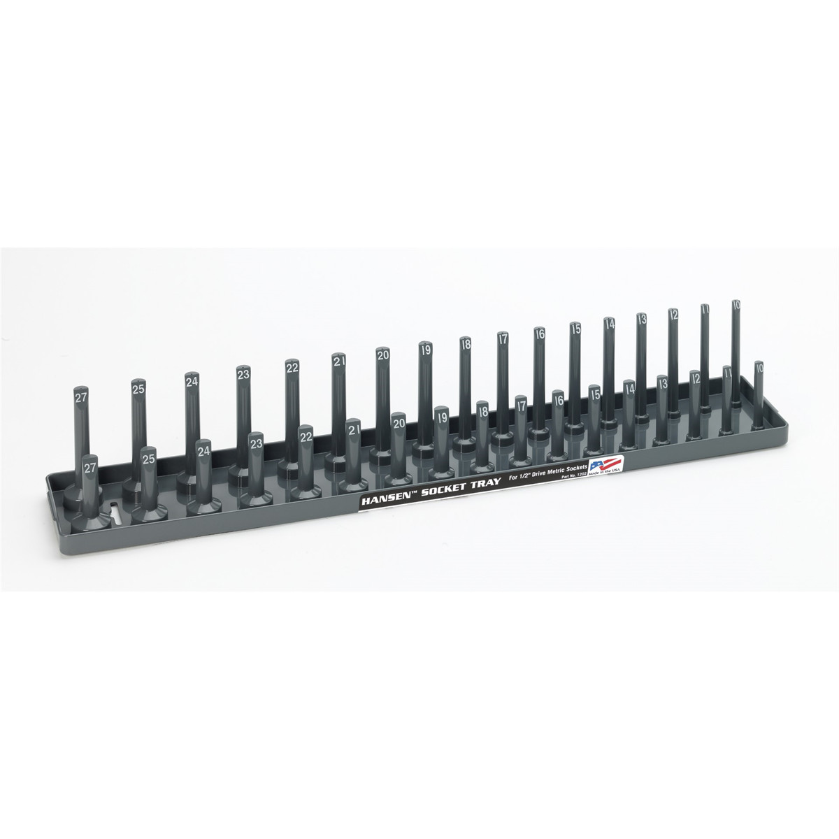 Hansen Global 1/2 Inch Metric 2 Row Regular/Deep Socket Holder Tray – Grey 1202
