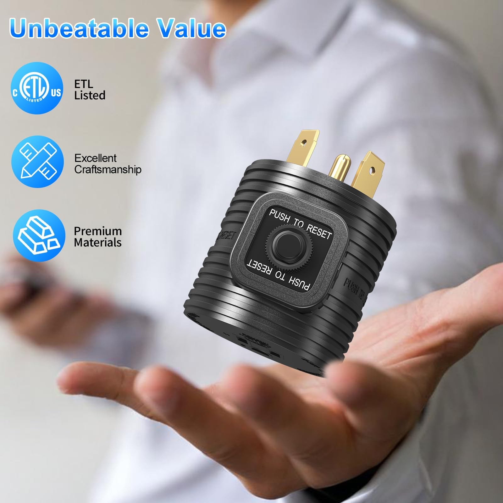 30A to 110 Adapter NEMA TT-30P Male Plug to NEMA 5-15R Female Receptacle with…