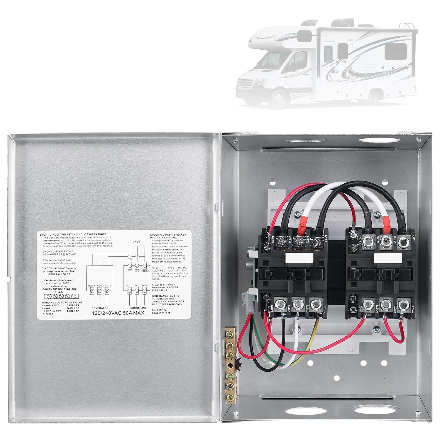 PD52 50 AMP Automatic Transfer Switch for RV, Speedboats 120/240 VAC, 50 Amp