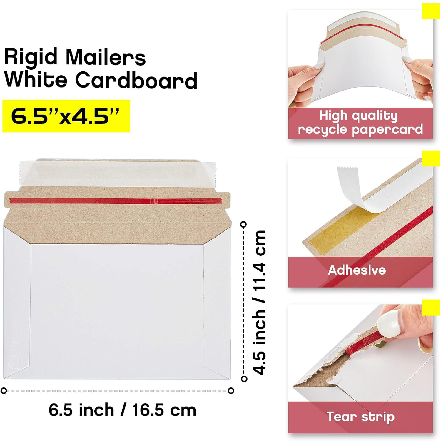 6.5×4.5 Inch Self Seal Rigid Photo Mailers Shipping Stay Flat Cardboard Envelope