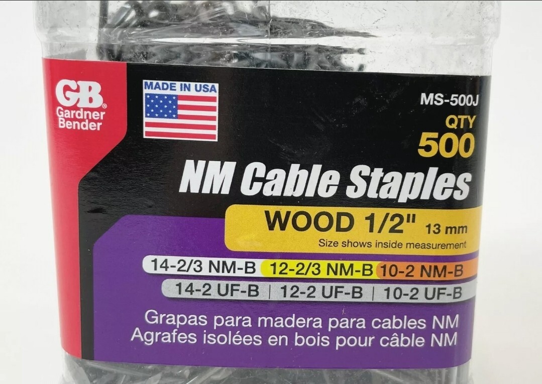 GARDNER BENDER NM Cable Staples WOOD 1/2″ 13mm 1000pcs MS-500J