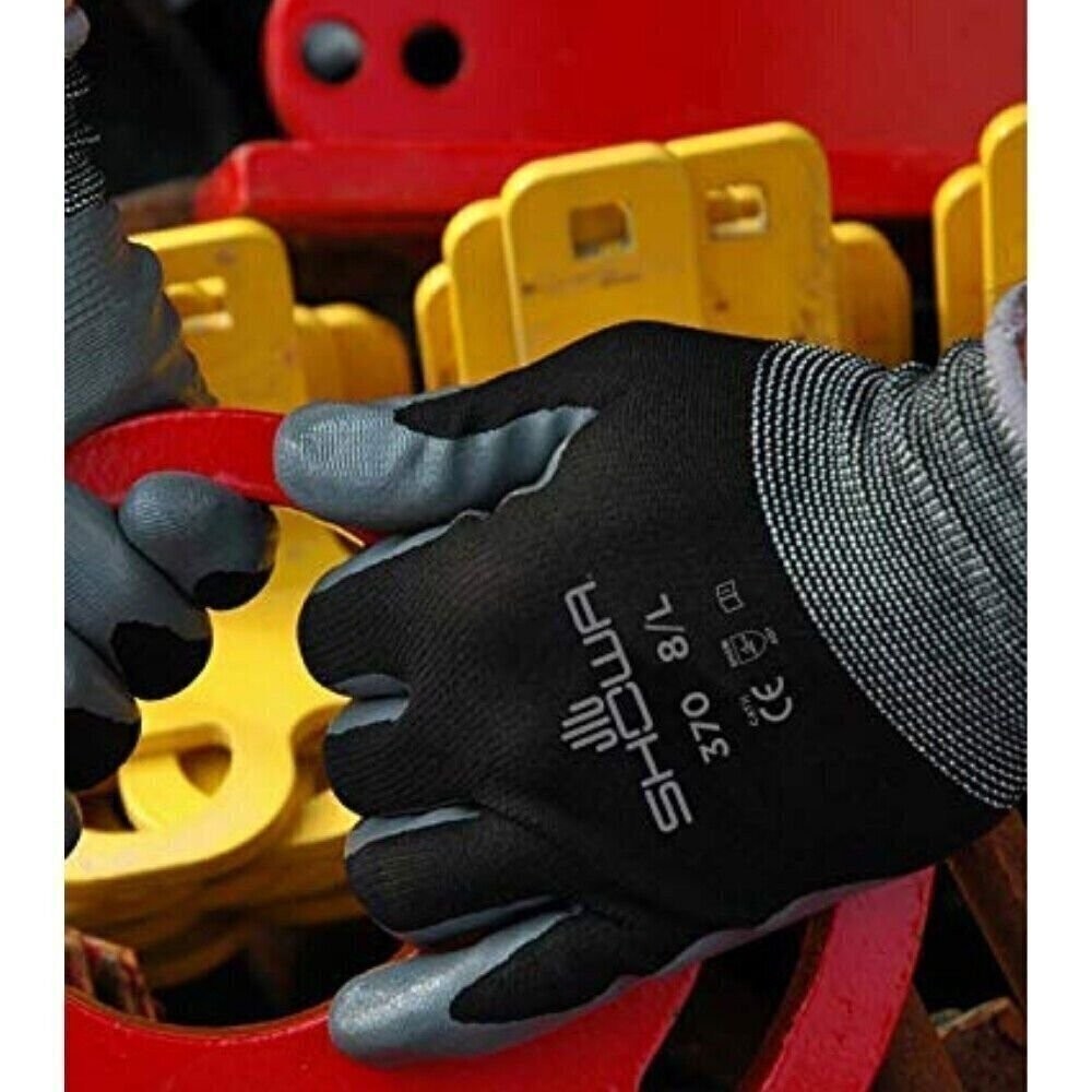 ATLAS FIT 370 SHOWA BLACK X-LARGE NITRILE GARDENING WORK GLOVES