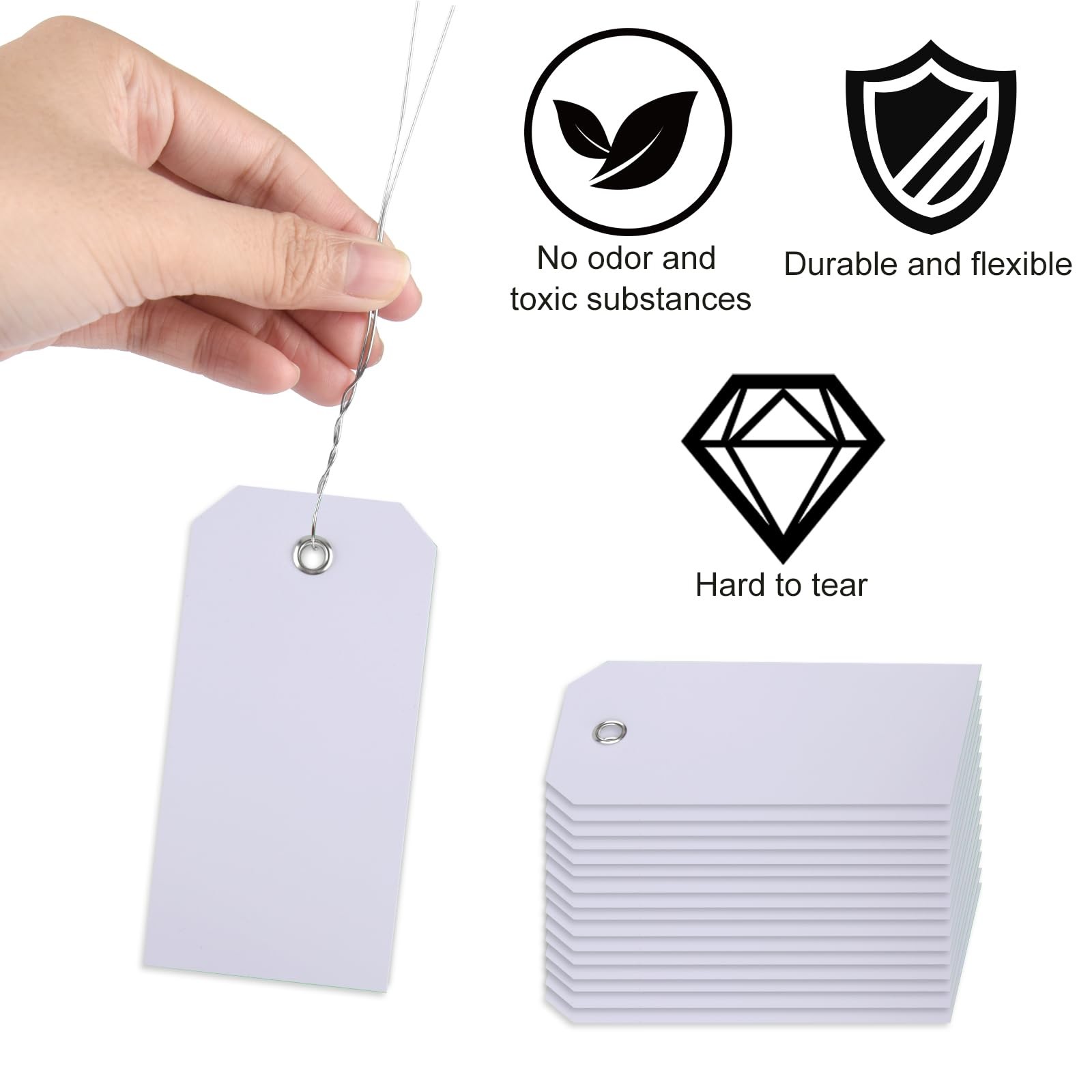 60 Pcs Tags with String Waterproof Tags, PLULON 4 3/4″ x 2 3/8″ 60P, White