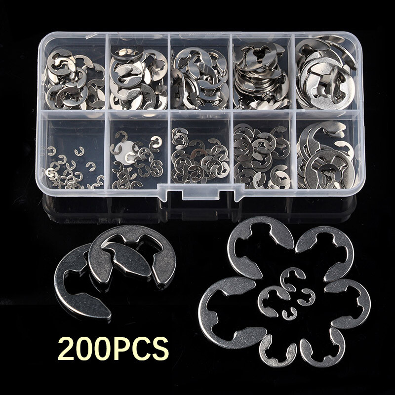 200PCS E Clips C Circlip Retaining Ring Assorted 1.5 – 10mm Stainless Steel Kit