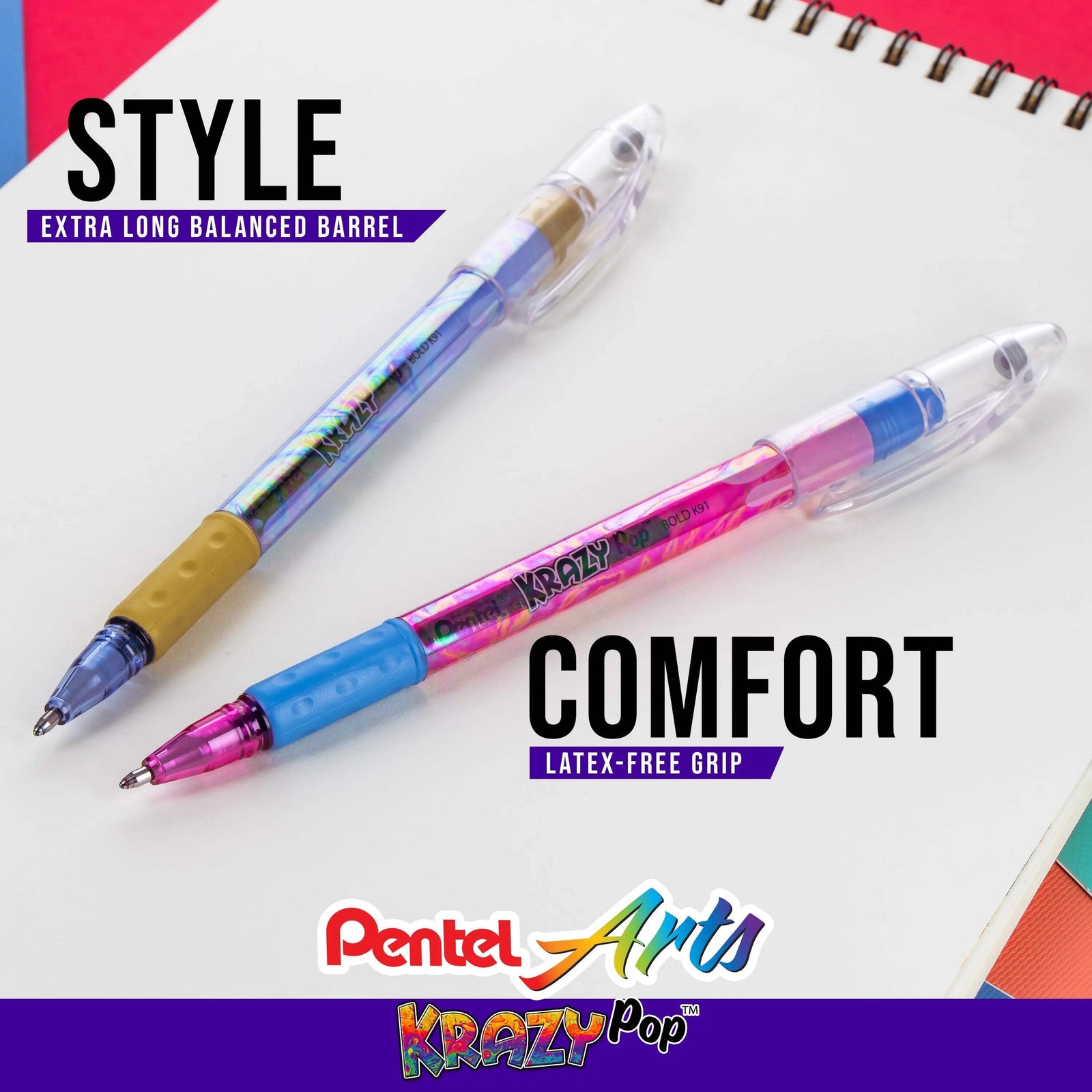 Pentel Sparkle and Krazy Pop, Metallic Gel Ink Pen, (1.0mm), Bold Line, Assorted