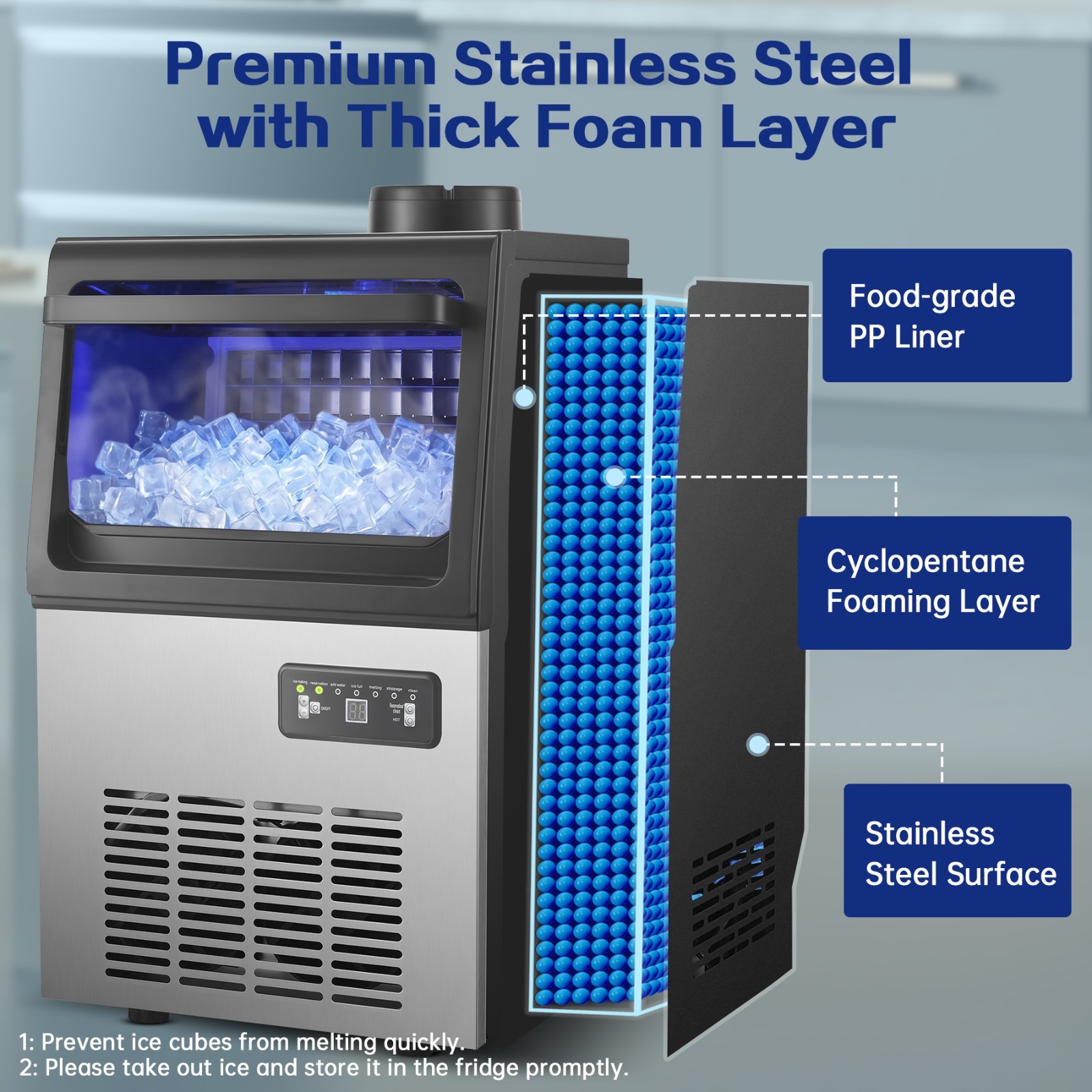 Zomagas Ice Machine Commercial 90lbs/24H Capacity Freestanding Under Counter