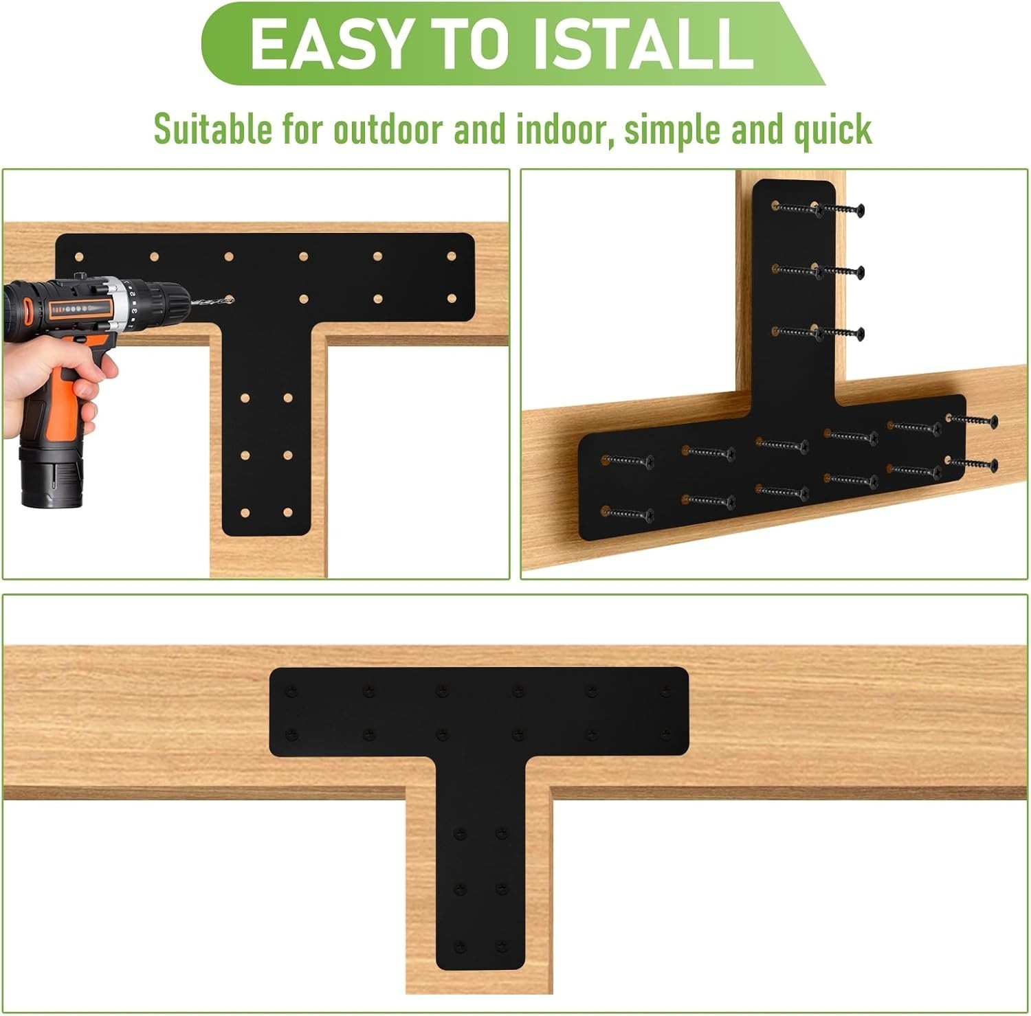 T Post Bracket 4Pcs, 14×10» T Flat Mending Plate for Wood 4×4,6×6 Lumber, Black