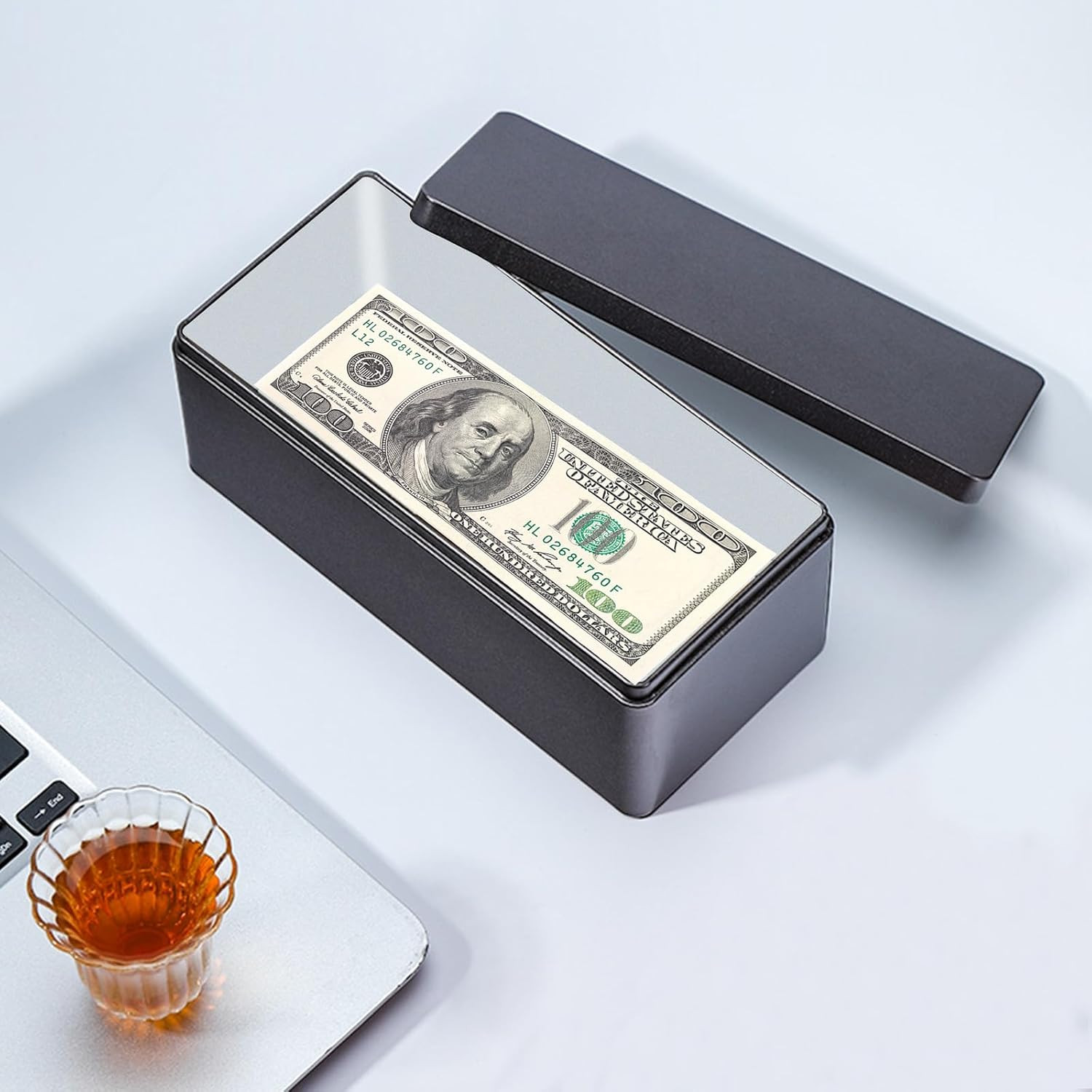 Black Metal Cash Box Money Holder Money Box for Cash Single Row Currency Tray Mo