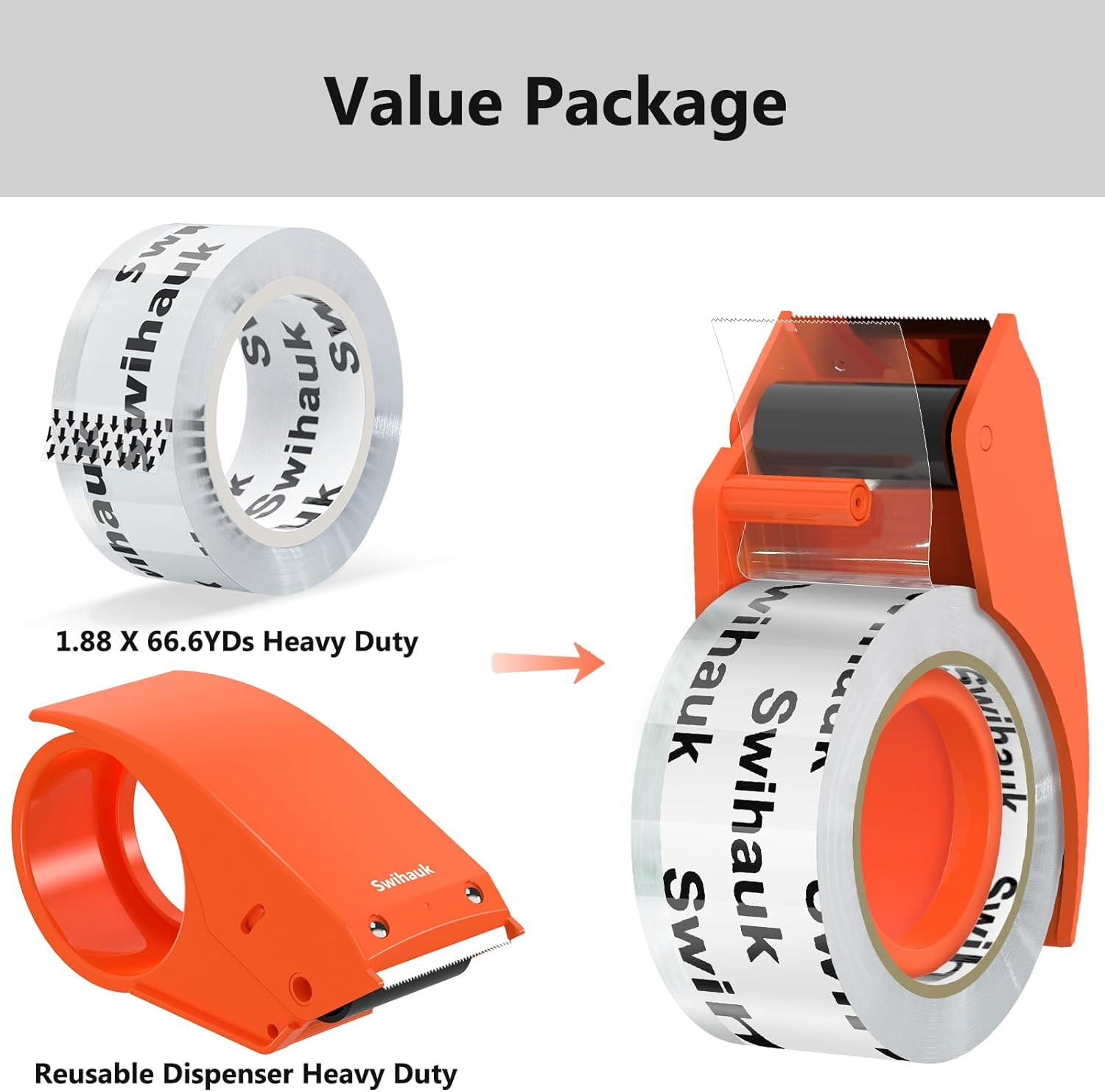 1.88 in X 66.6 Yds Heavy Duty Packing Tape with Dispenser, Strong & Durable Ship