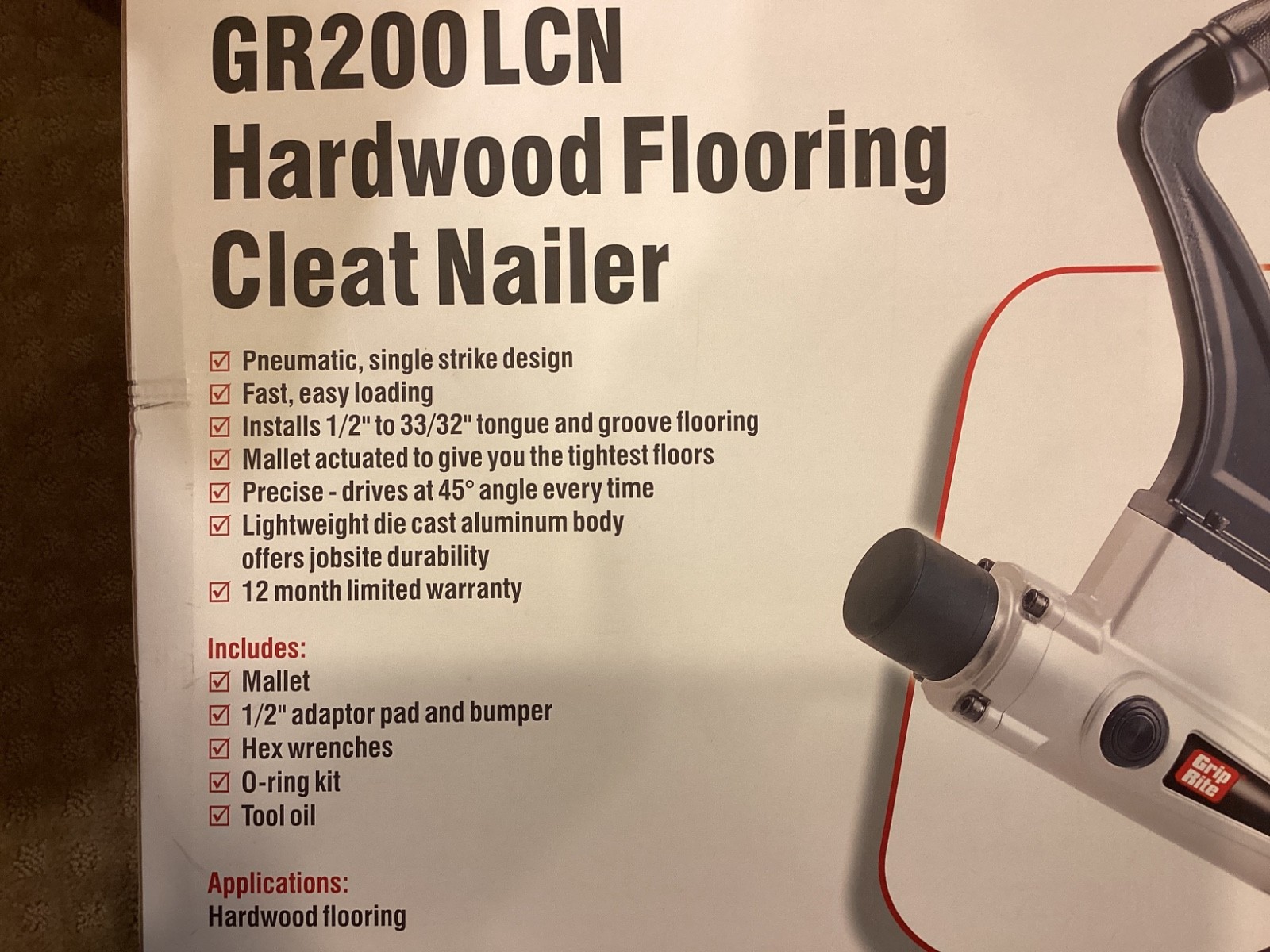 Grip Rite GR200LCN Hardwood Flooring Cleat Nailer ( Lite Useage) & 900 nails