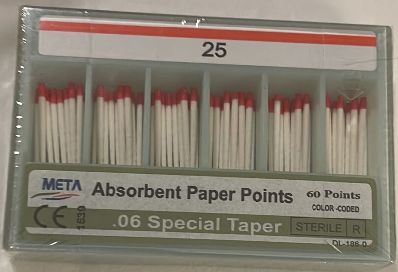 2 Packs META Dental Absorbent Paper Points #25 Endo .06 Special Taper 60/pack